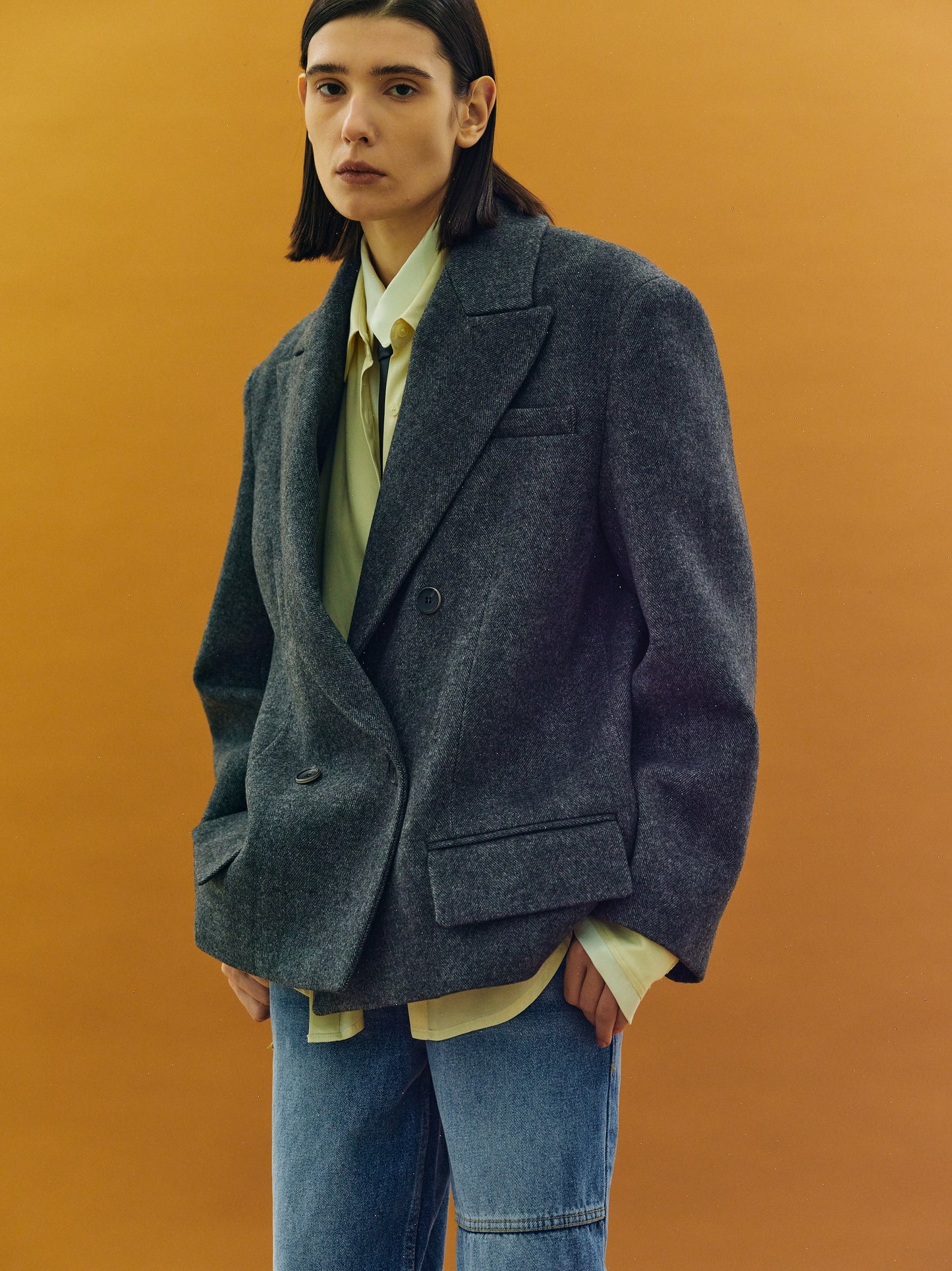 Double Breasted Low Pocket Blazer, Charcoal