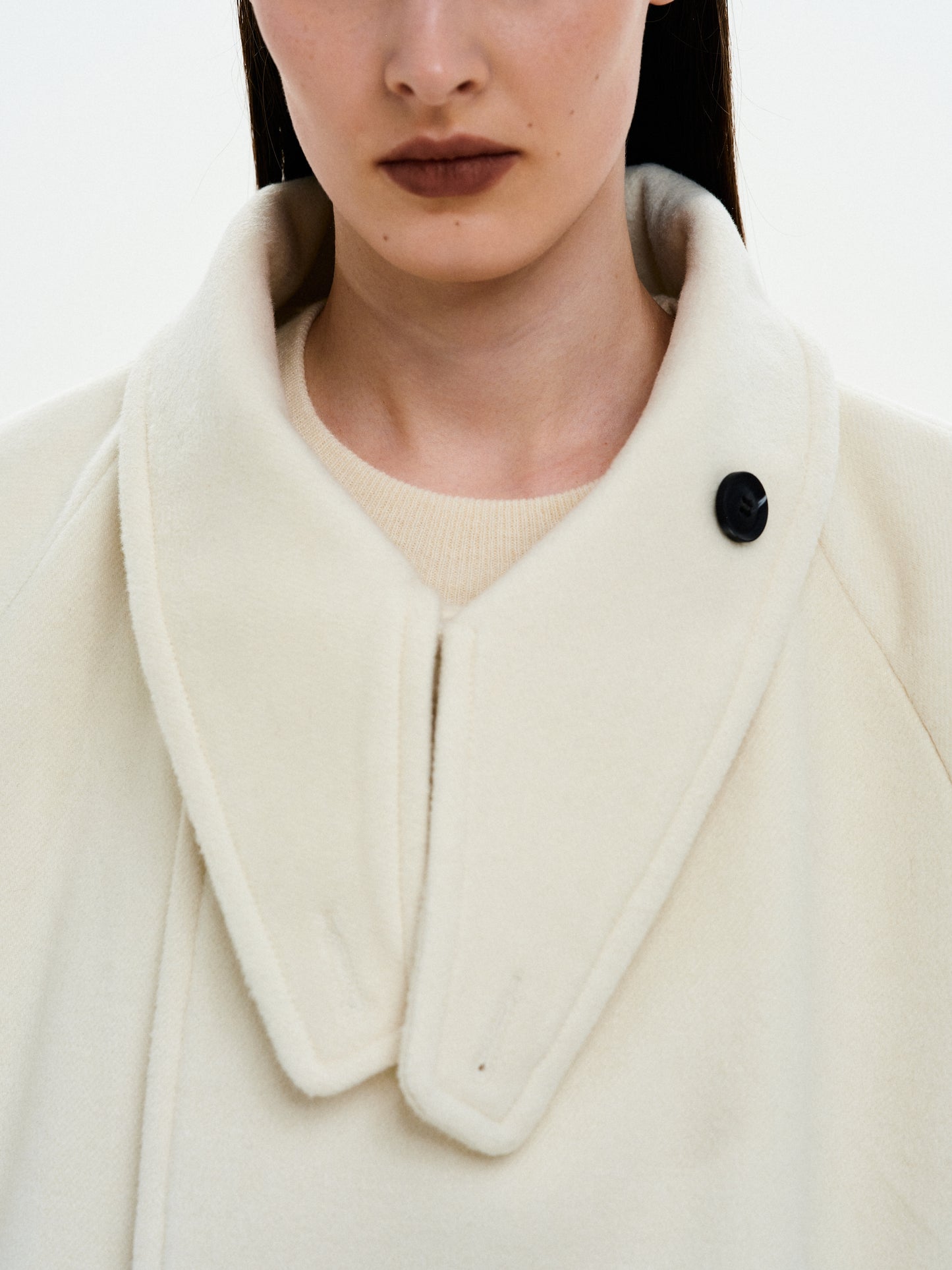 2Way High Neck Collar Coat, Ivory