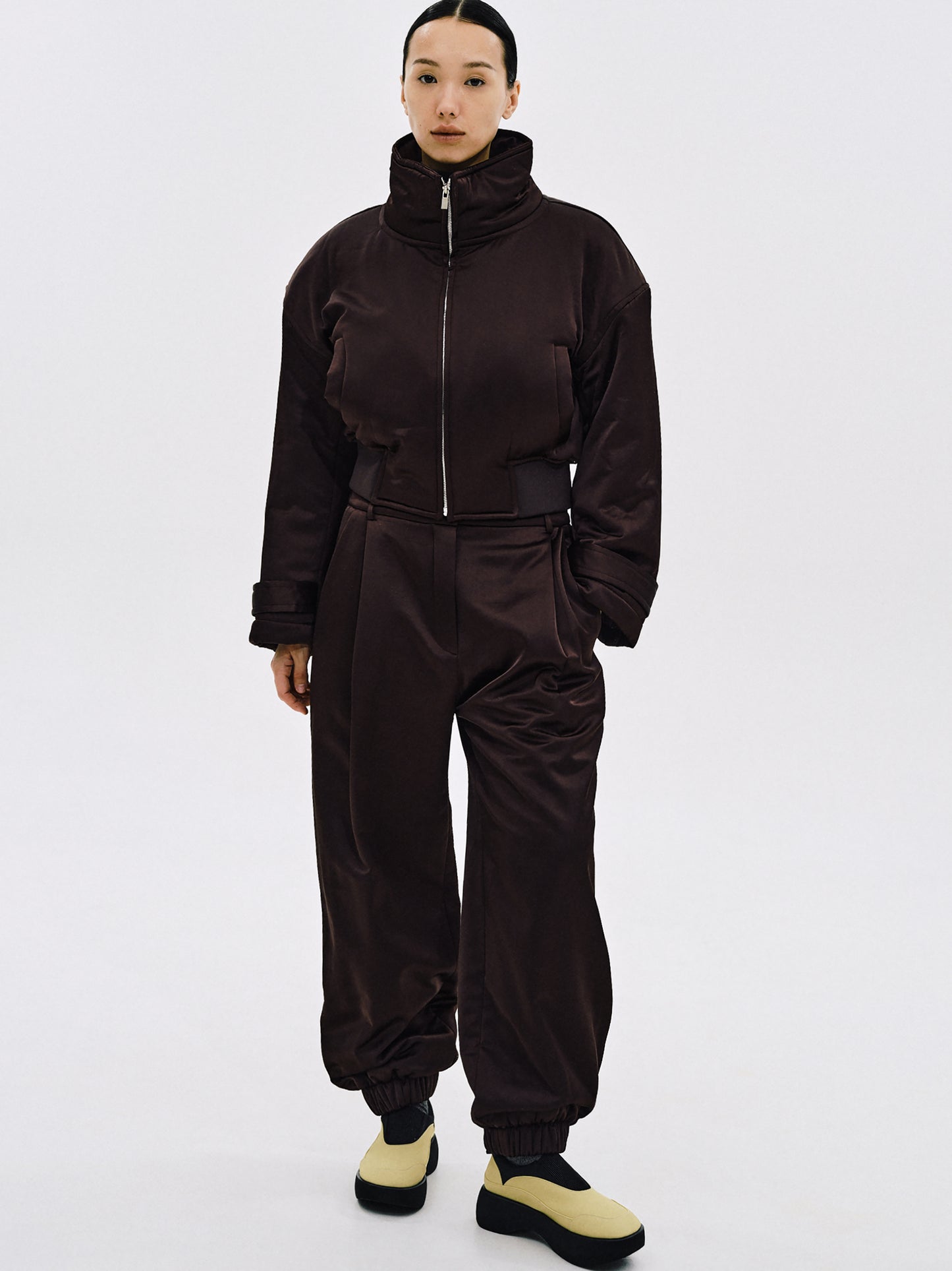 Padded Glossy Trousers, Walnut