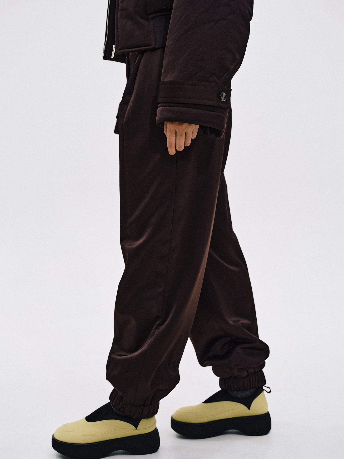 Padded Glossy Trousers, Walnut