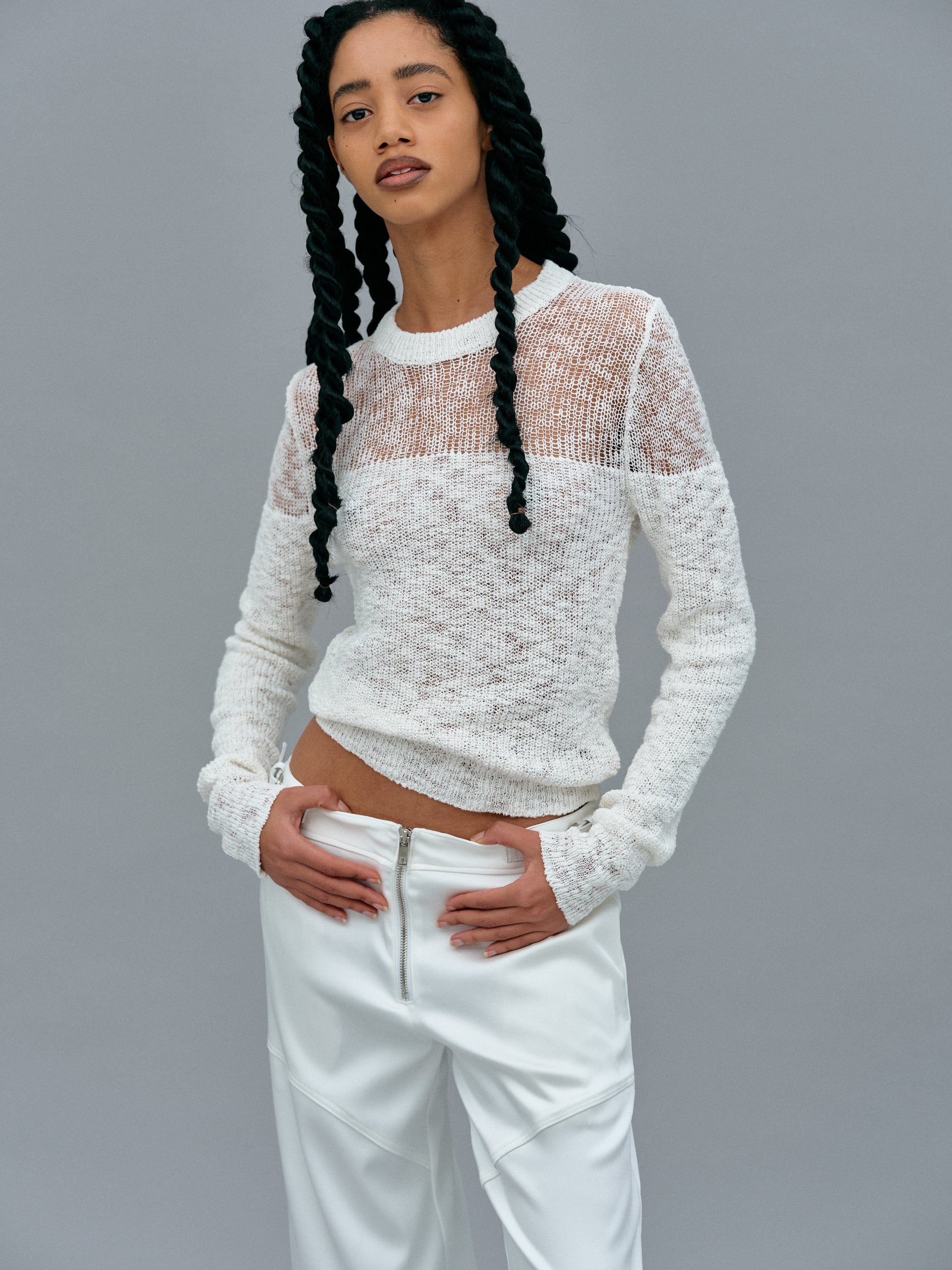 Semi-Sheer Open Knit, White