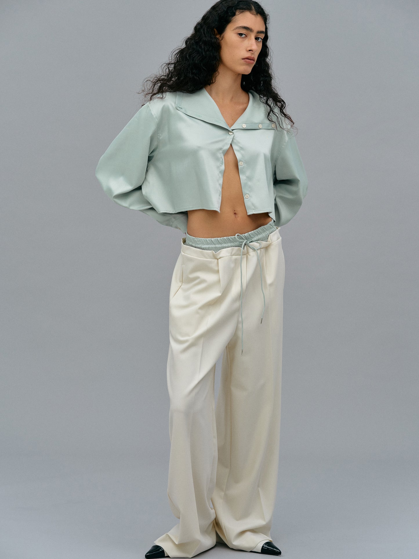 Foldover Button Blouse, Sky Blue
