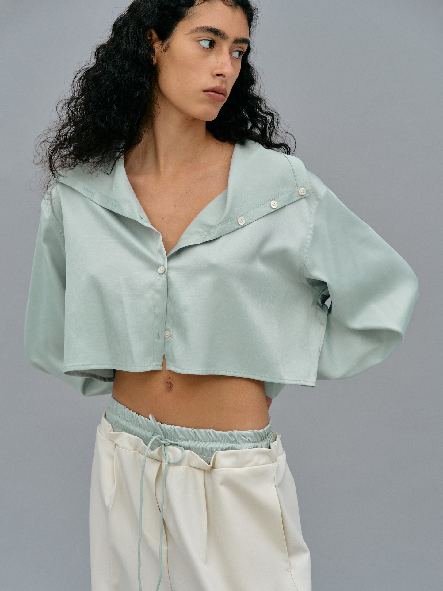Foldover Button Blouse, Sky Blue