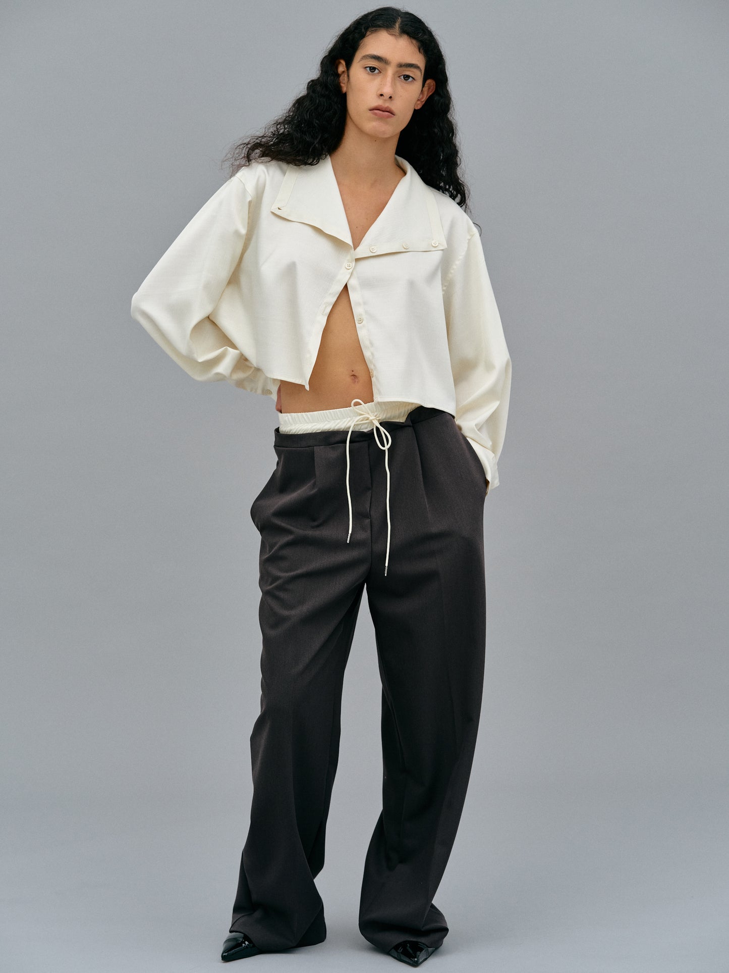 Foldover Button Blouse, Ivory