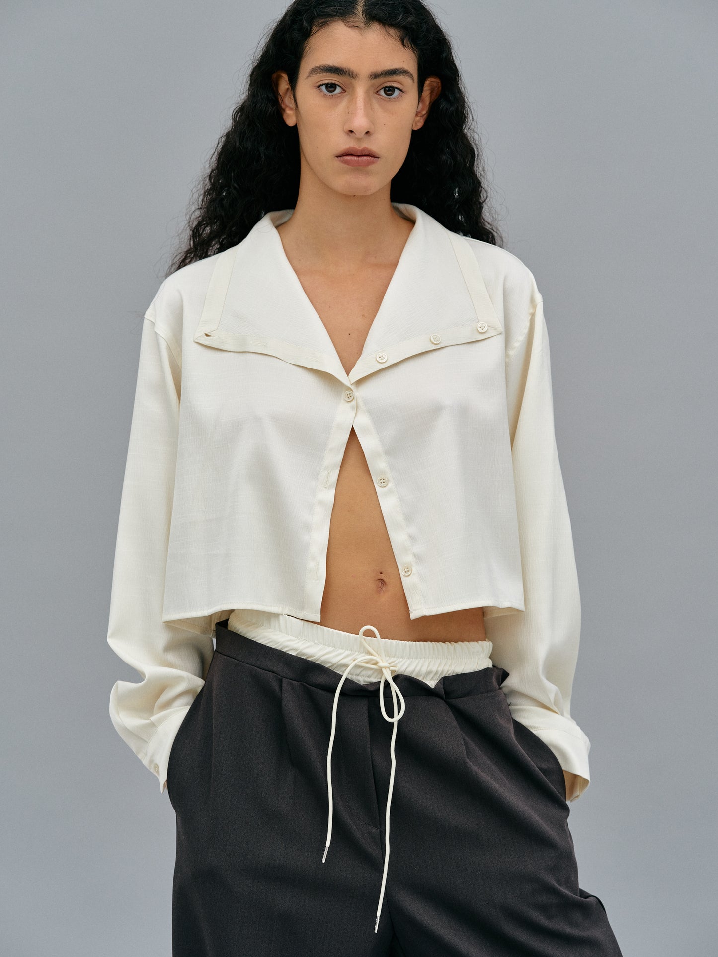 Foldover Button Blouse, Ivory