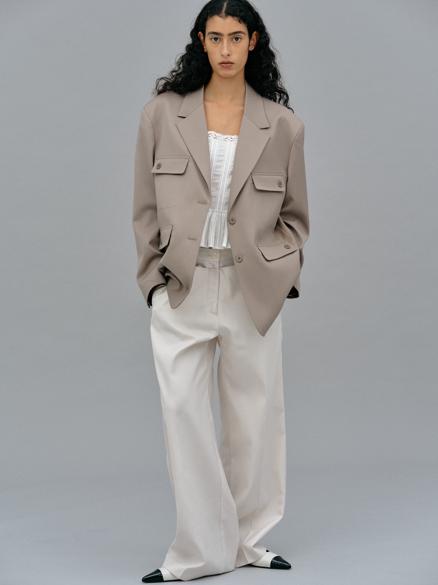 Double Pocket Wool Blazer, Beaver