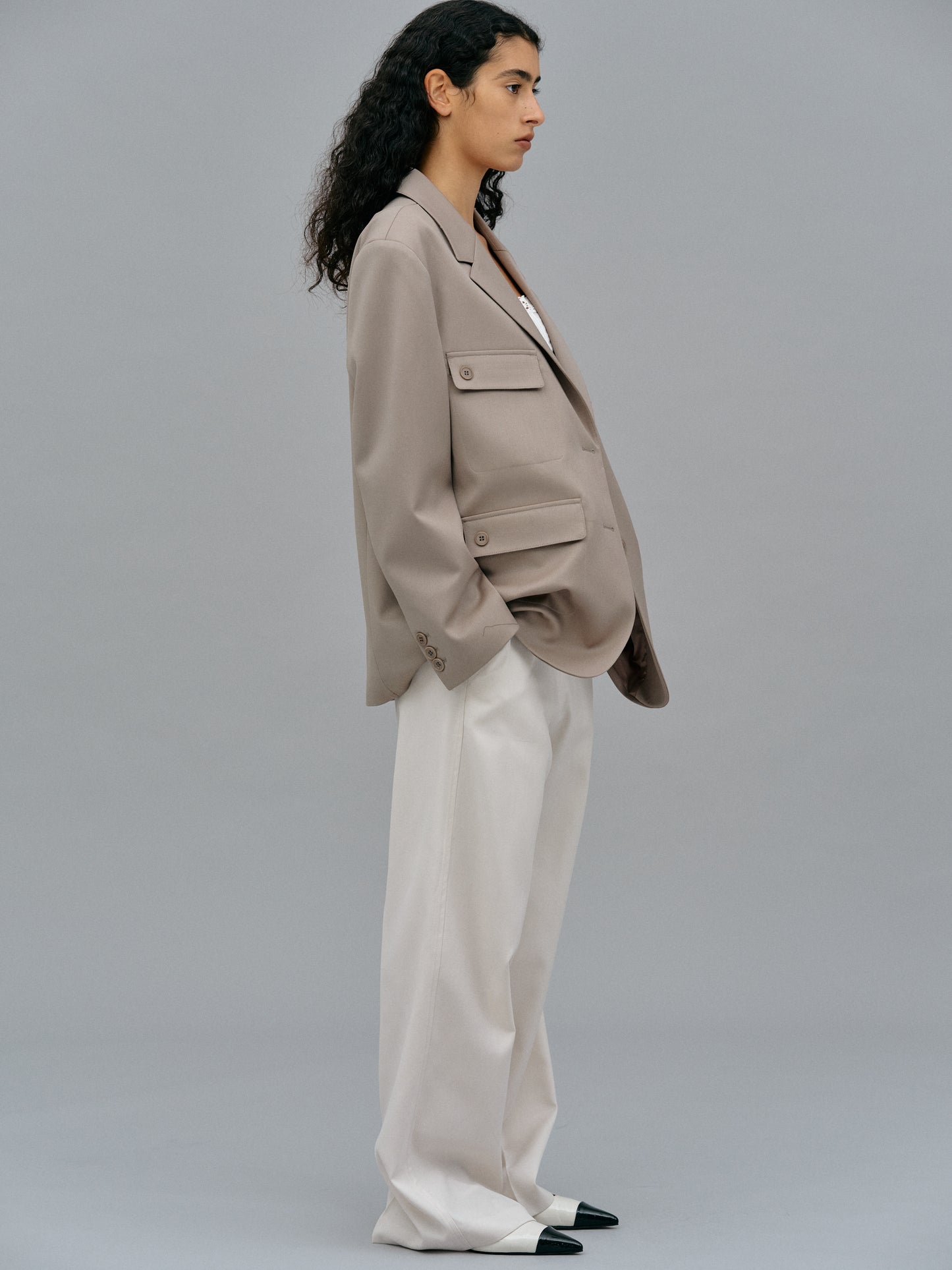 Double Pocket Wool Blazer, Beaver