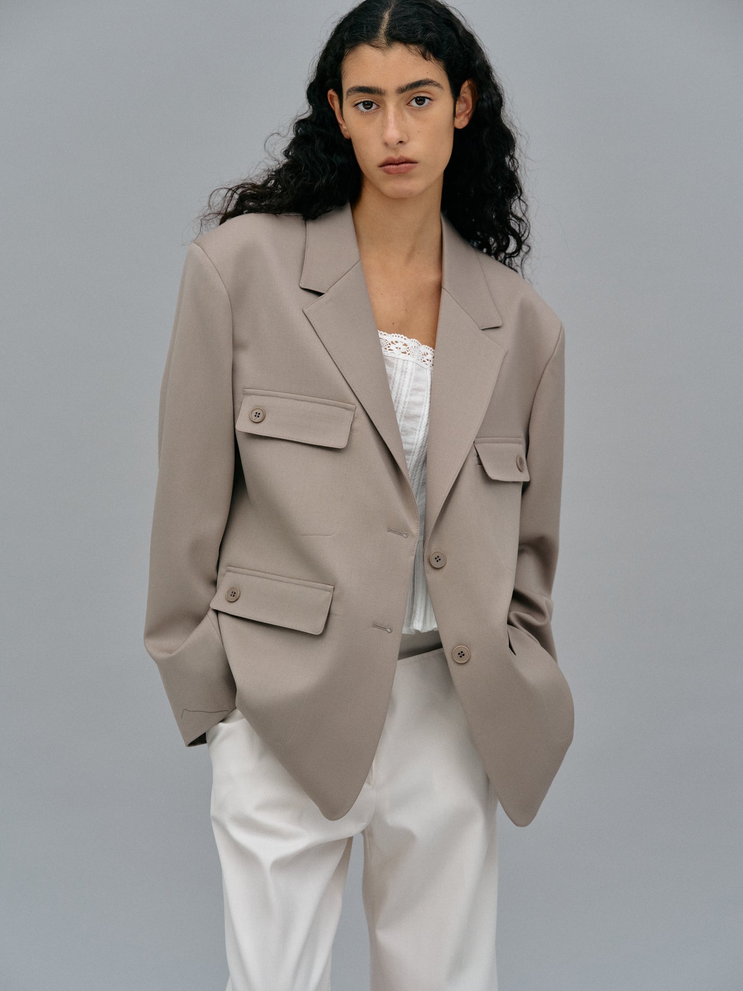 Double Pocket Wool Blazer, Beaver