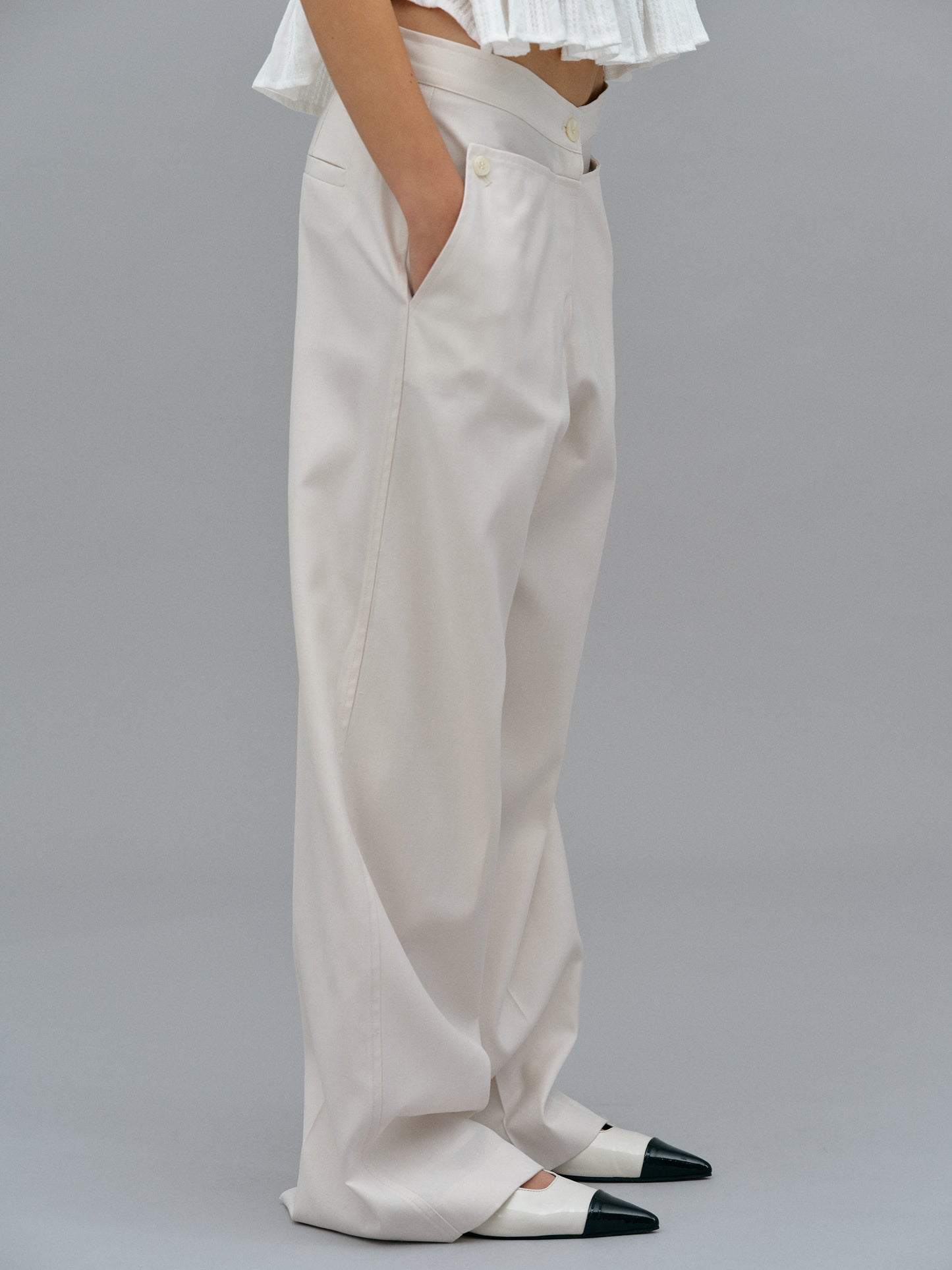 Button Paneled Trousers, Ivory