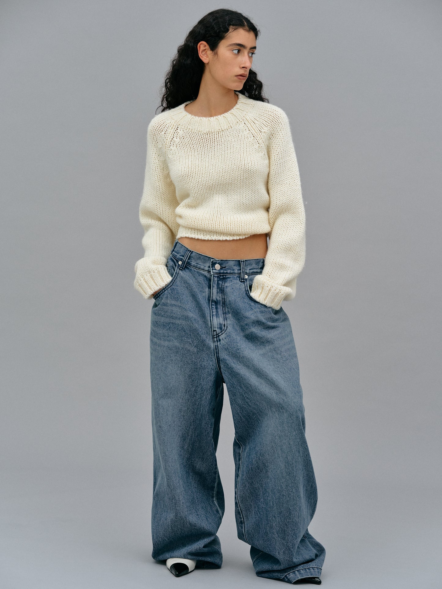 Exaggerated Wide-Leg Jeans, Blue