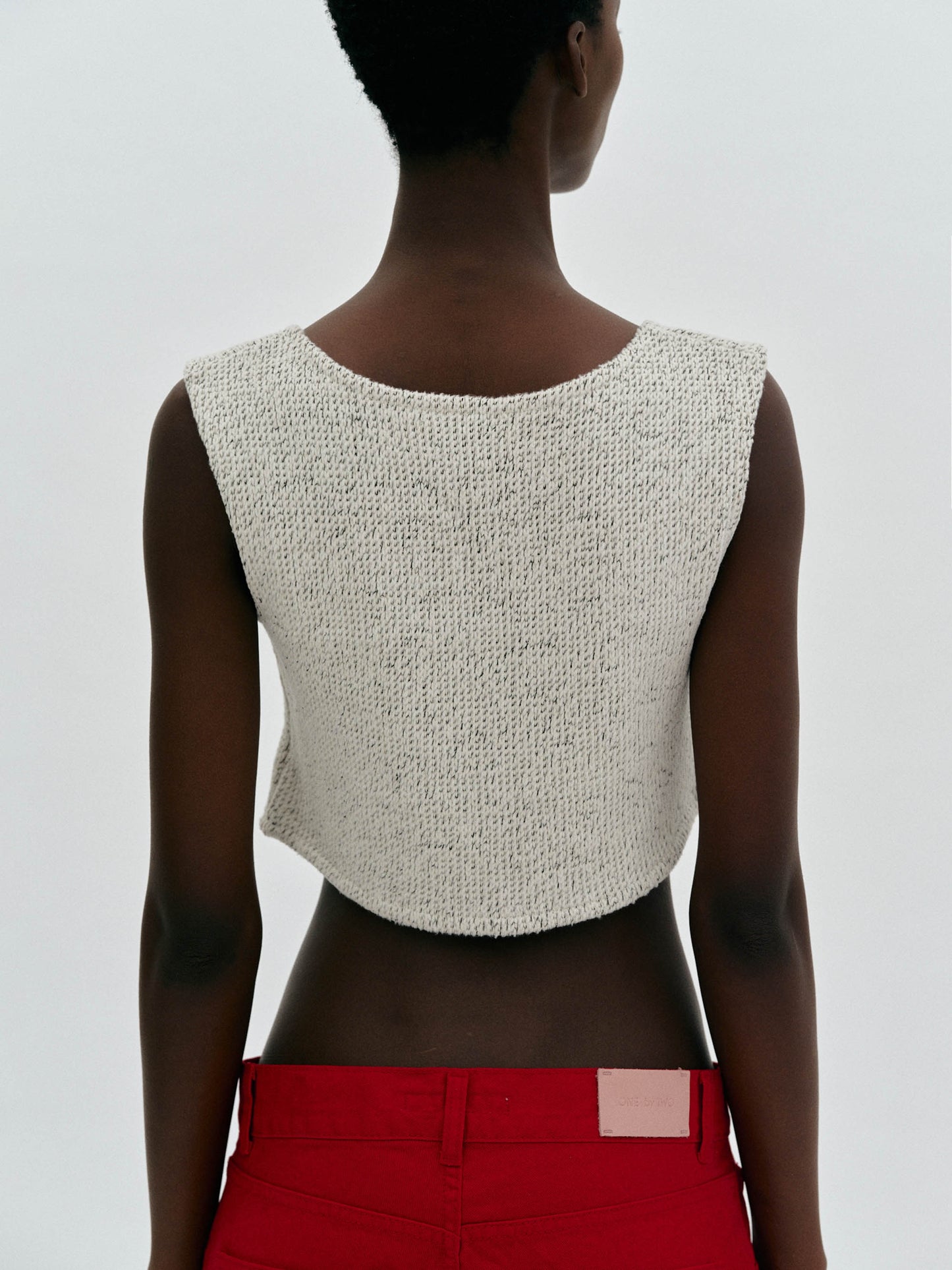 Hook Eye Cotton Tweed Vest, Beige