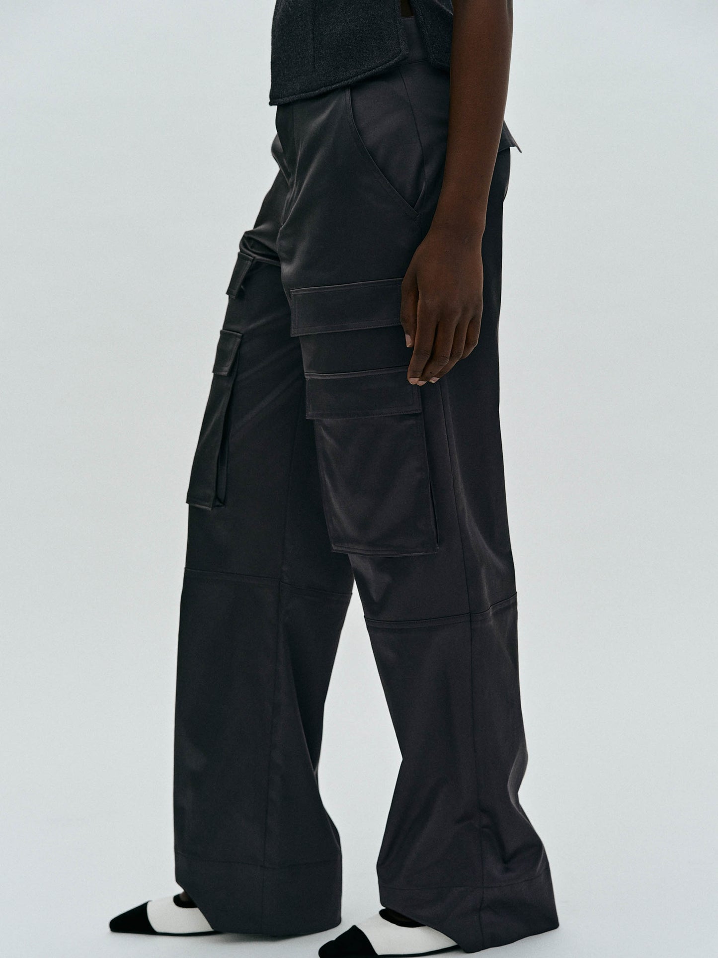 Satin Suit Cargo Trousers, Black