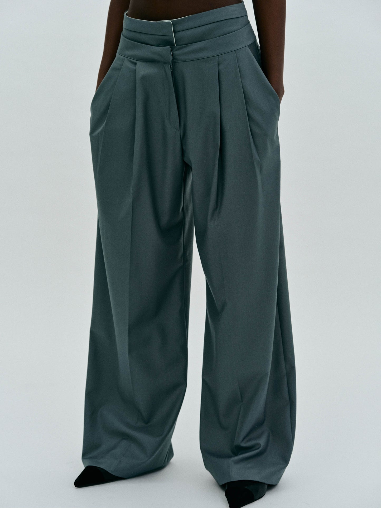 Double Waistline Tailored Pants, Aegean
