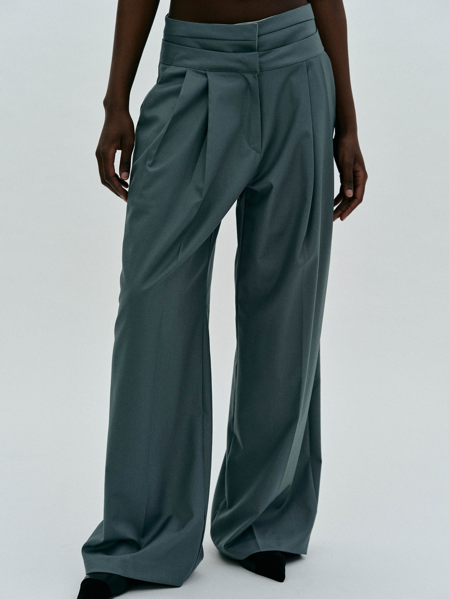 Double Waistline Tailored Pants, Aegean