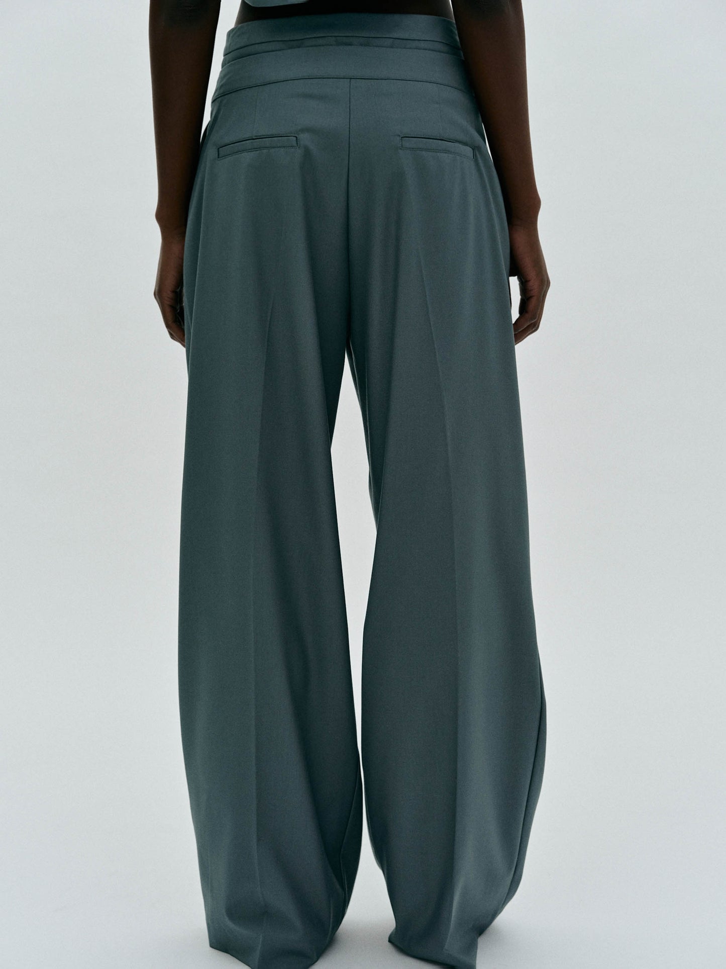Double Waistline Tailored Pants, Aegean