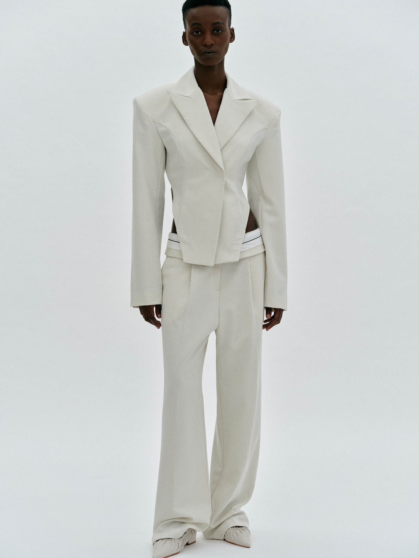 Arched Cut-Out Blazer, Alabaster