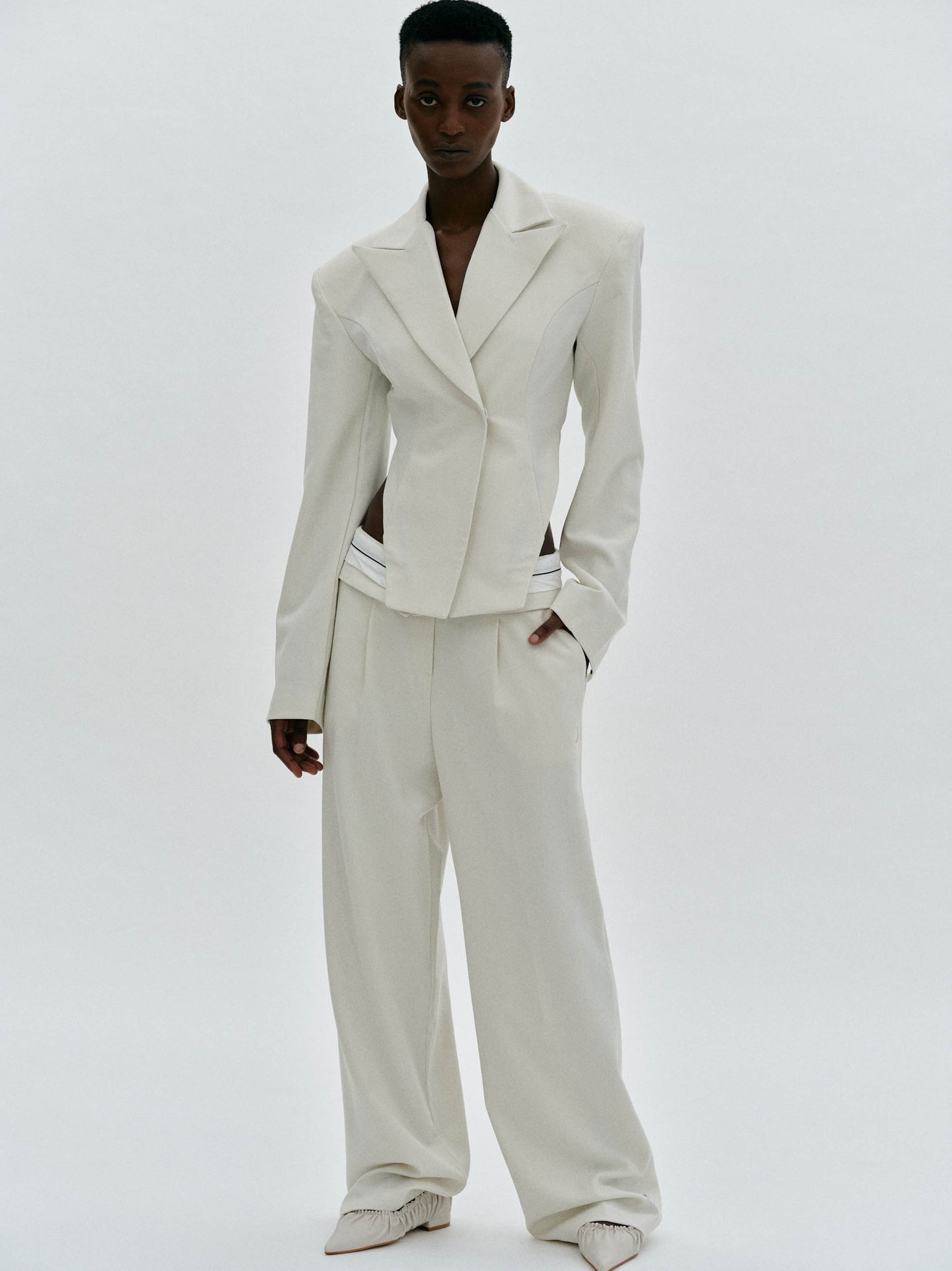 Arched Cut-Out Blazer, Alabaster