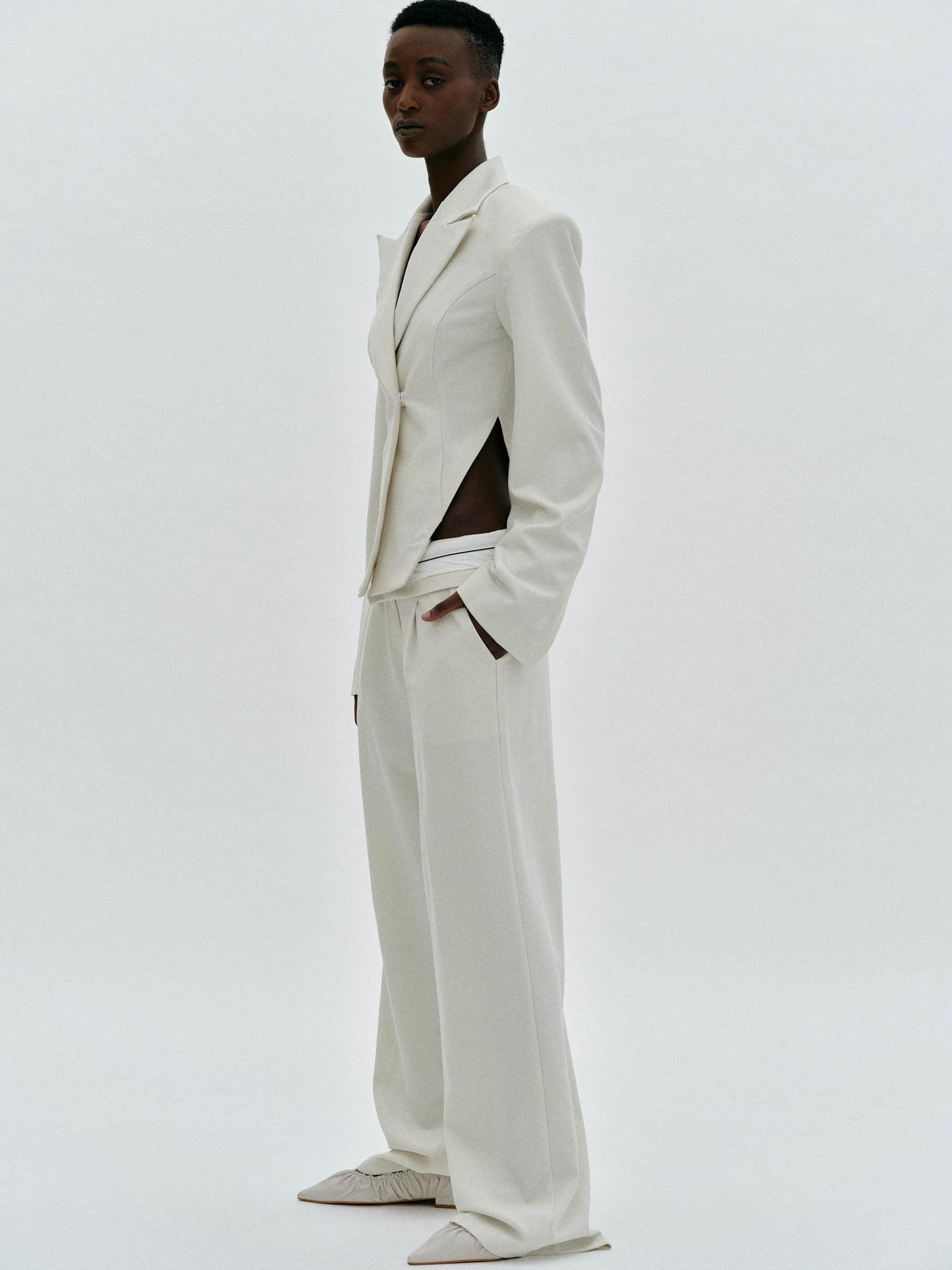 Arched Cut-Out Blazer, Alabaster