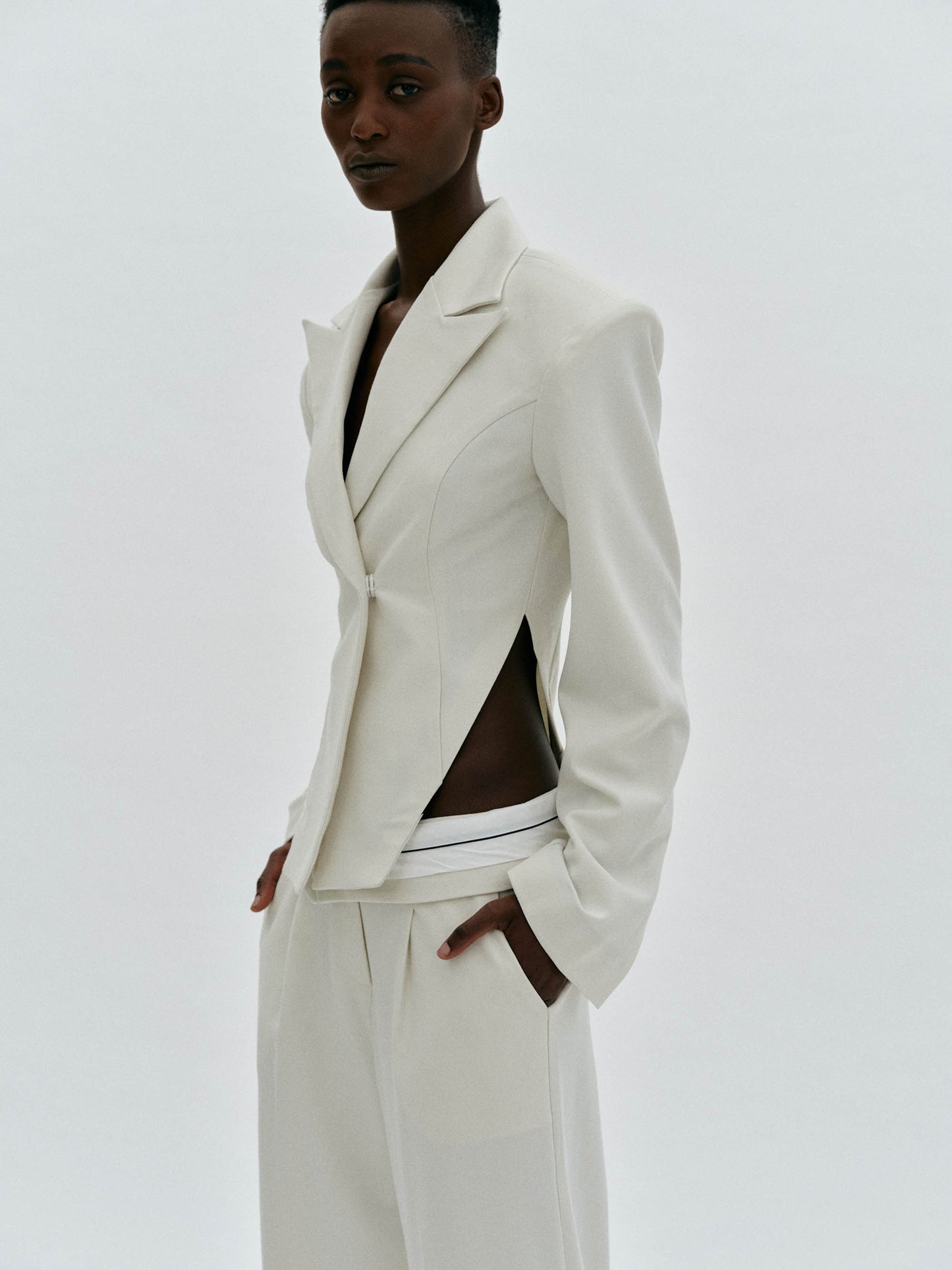 Arched Cut-Out Blazer, Alabaster