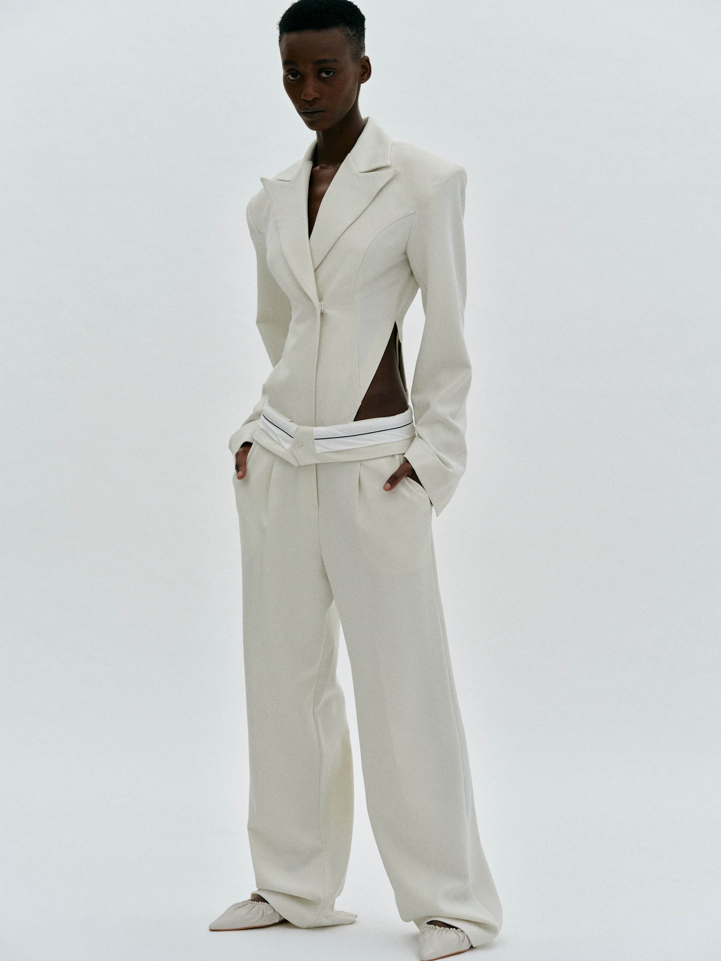 Reversed Waistband Suit Trousers, Alabaster