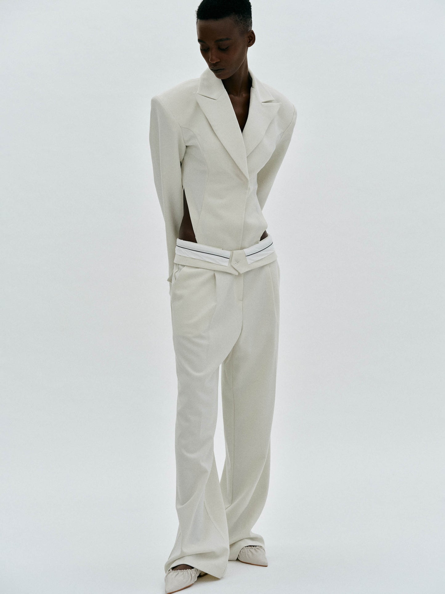 Reversed Waistband Suit Trousers, Alabaster