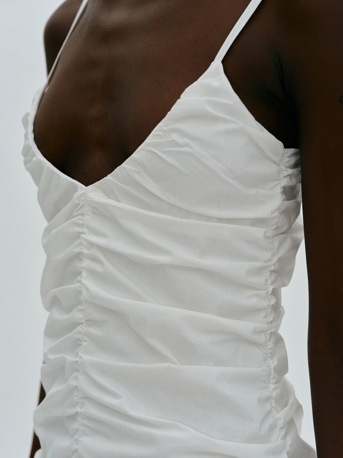 Ruched Cotton Dress, White