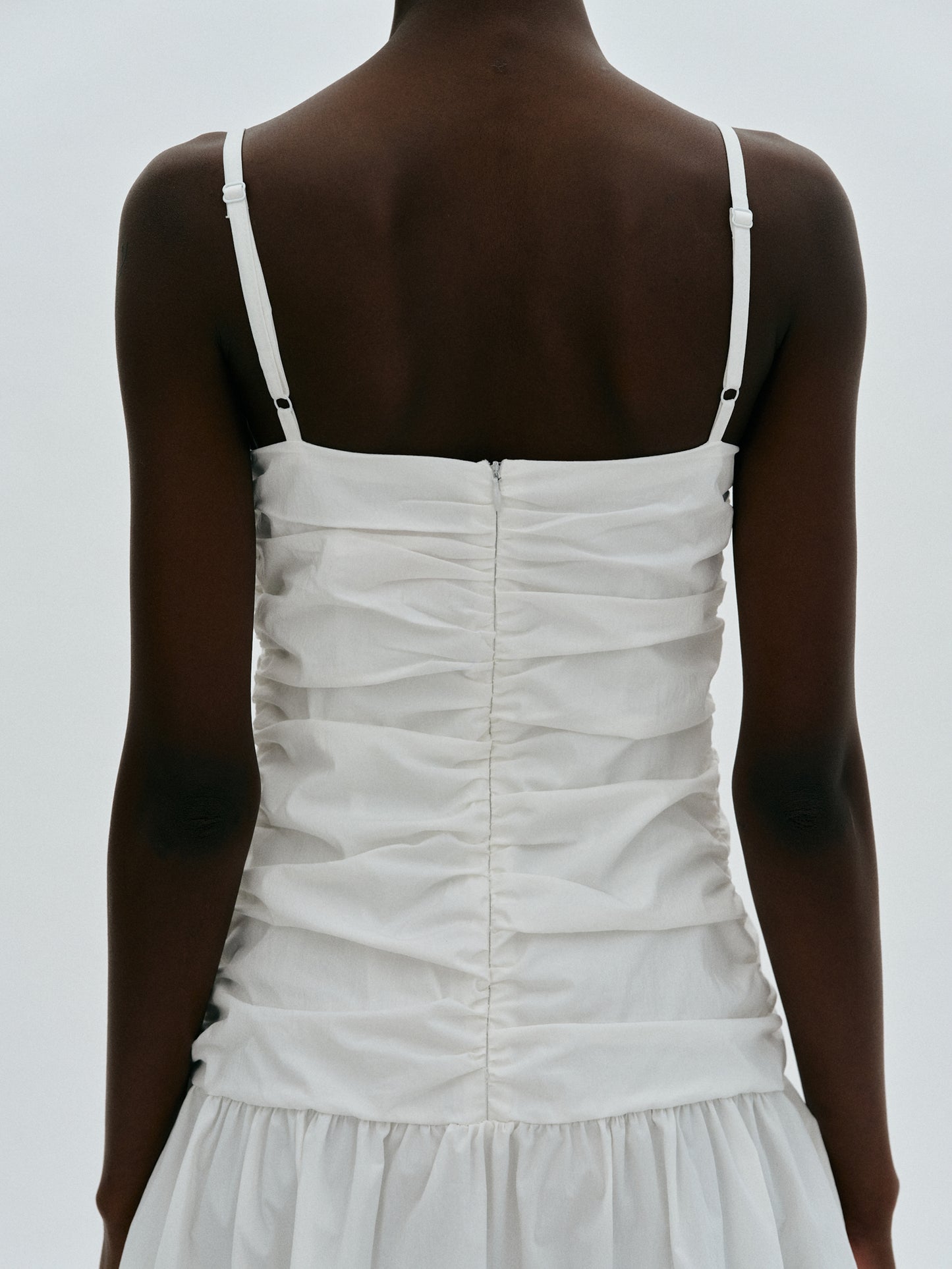 Ruched Cotton Dress, White
