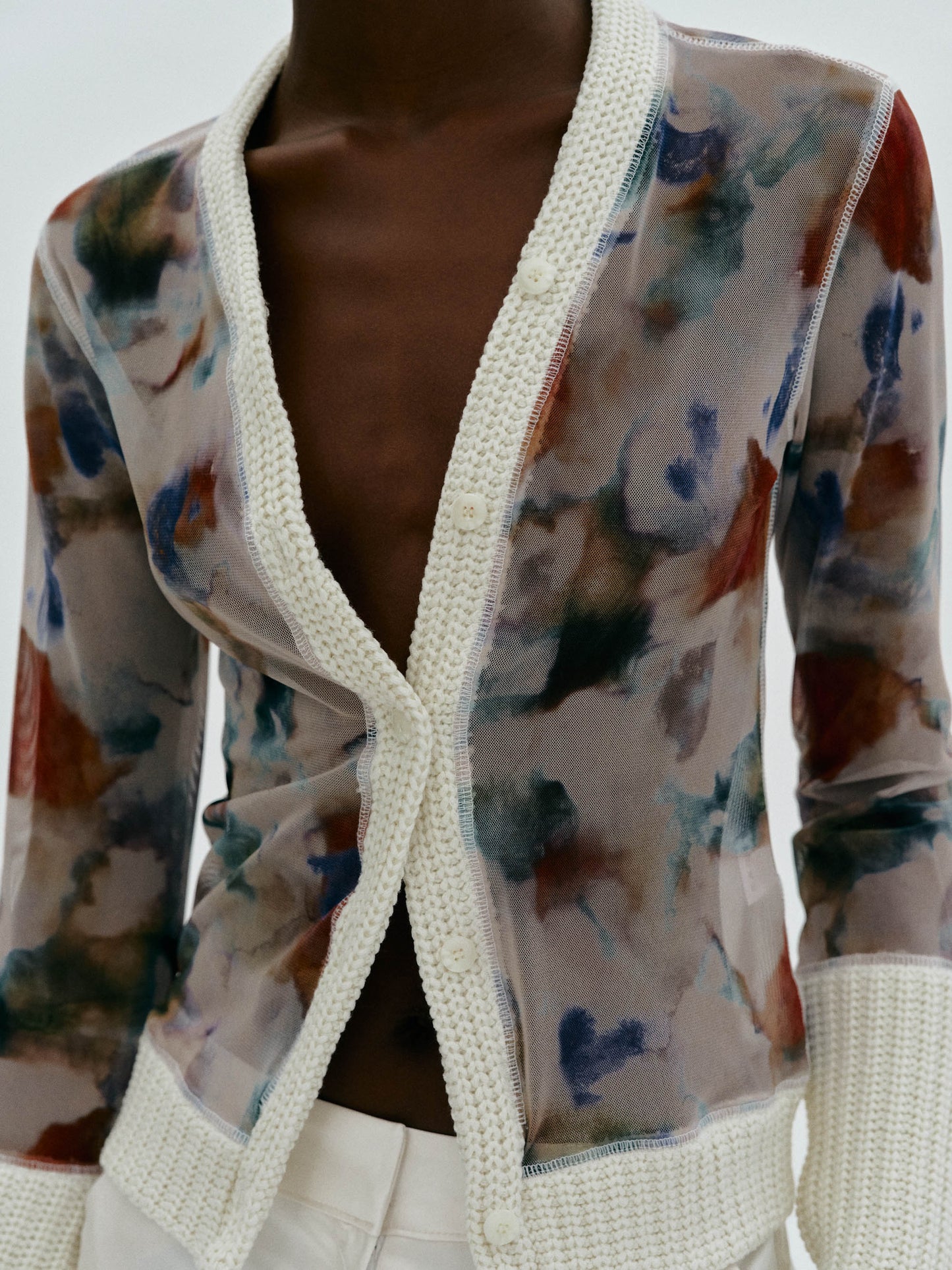 Mesh Print Cardigan, Ivory
