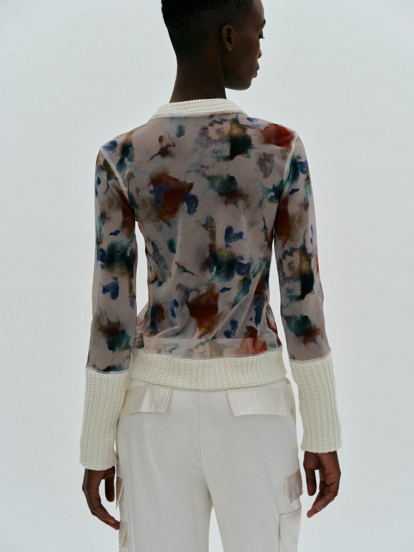 Mesh Print Cardigan, Ivory