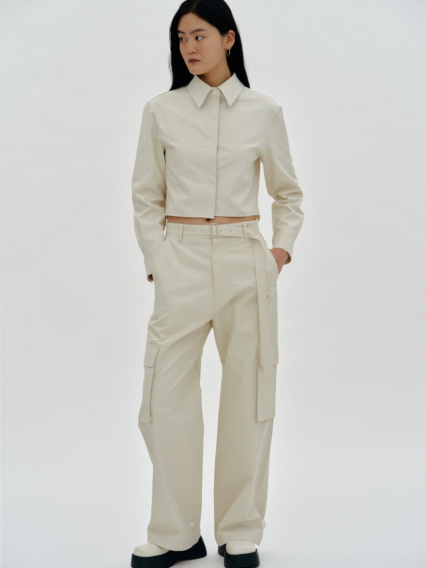Belted Cargo Trousers, Beige