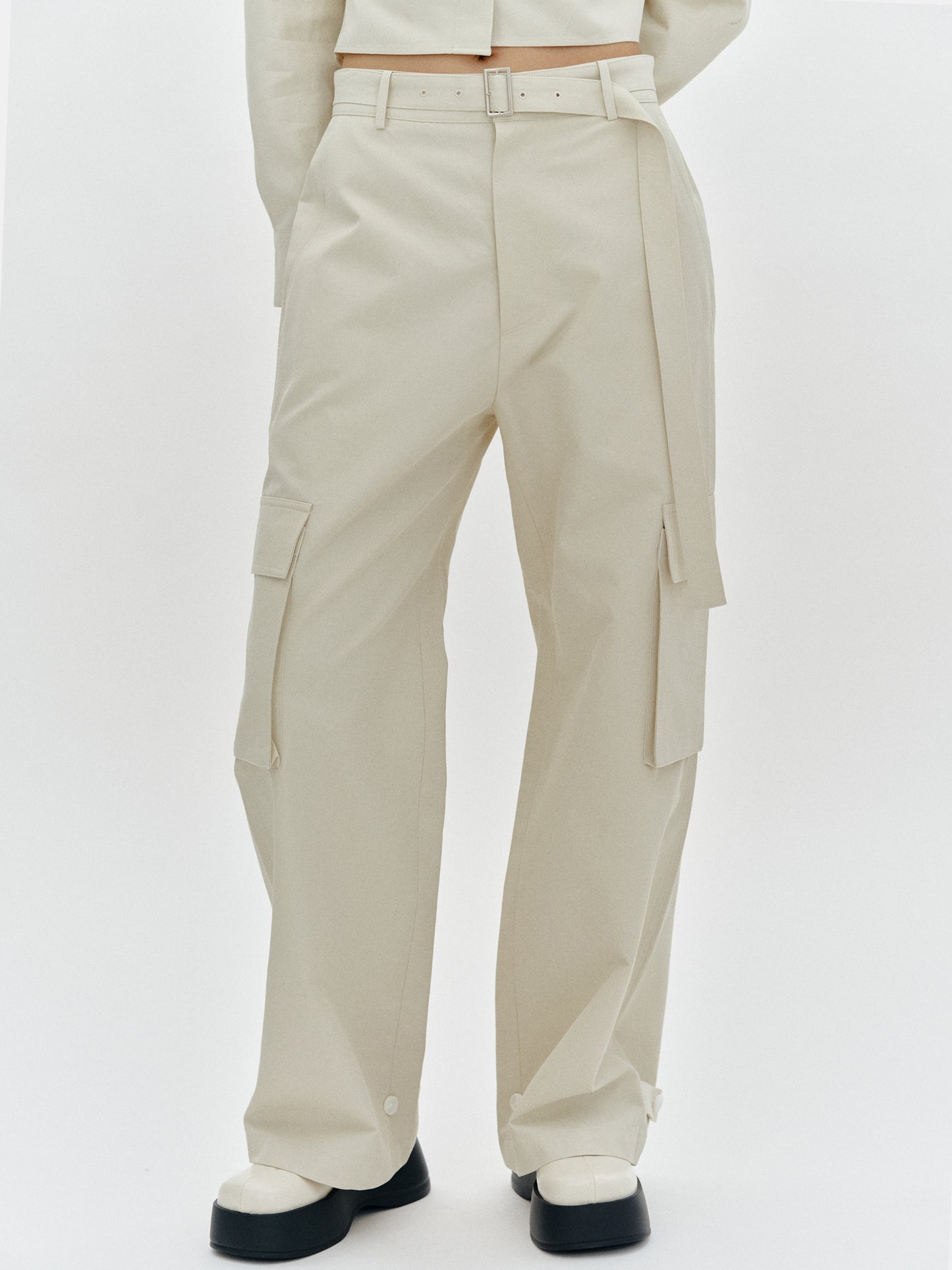 Belted Cargo Trousers, Beige