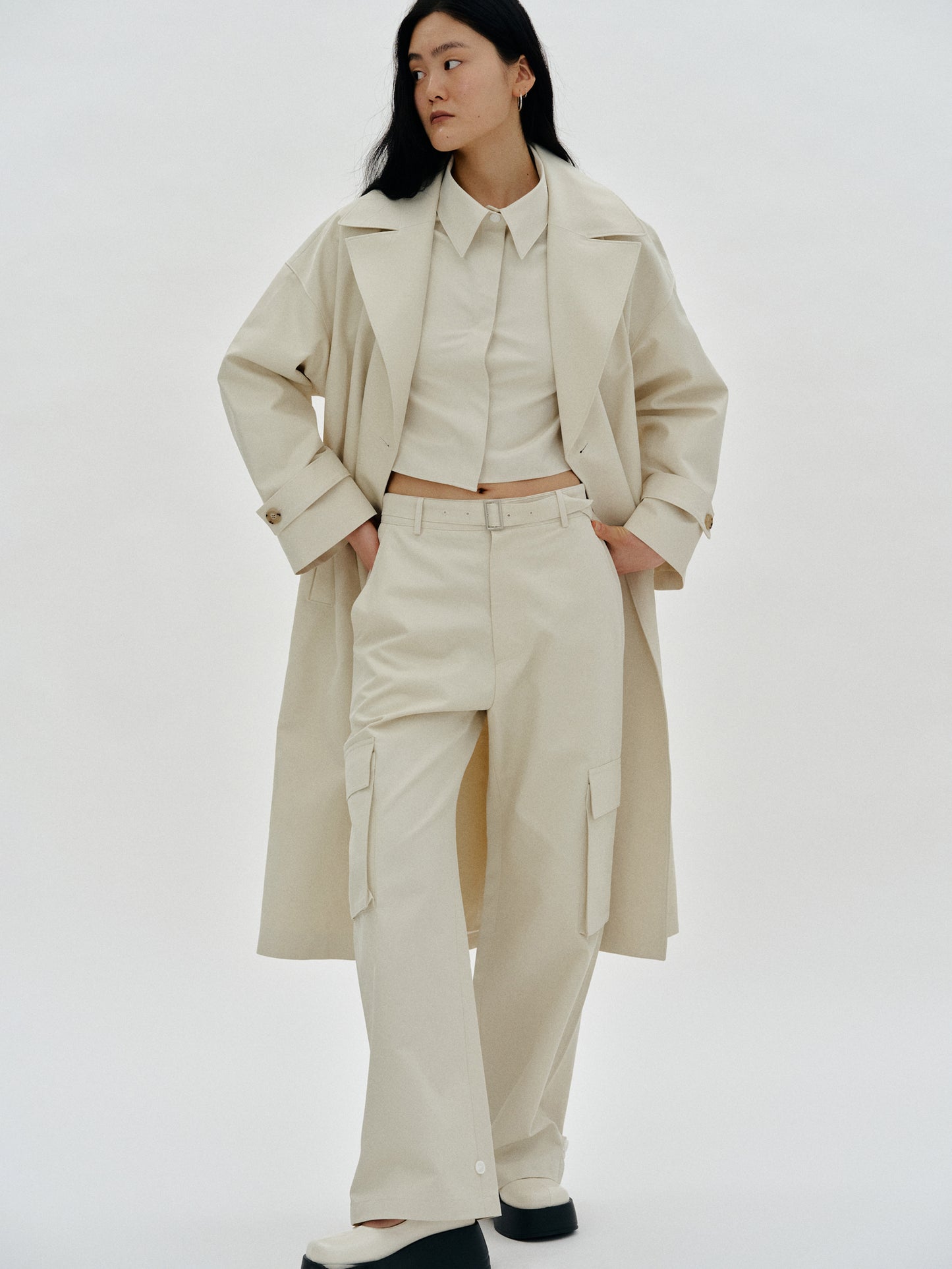 Belted Cargo Trousers, Beige