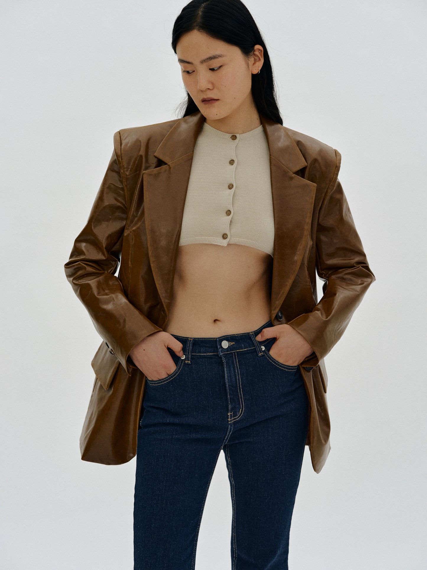 Cropped Modal Knit, Beige