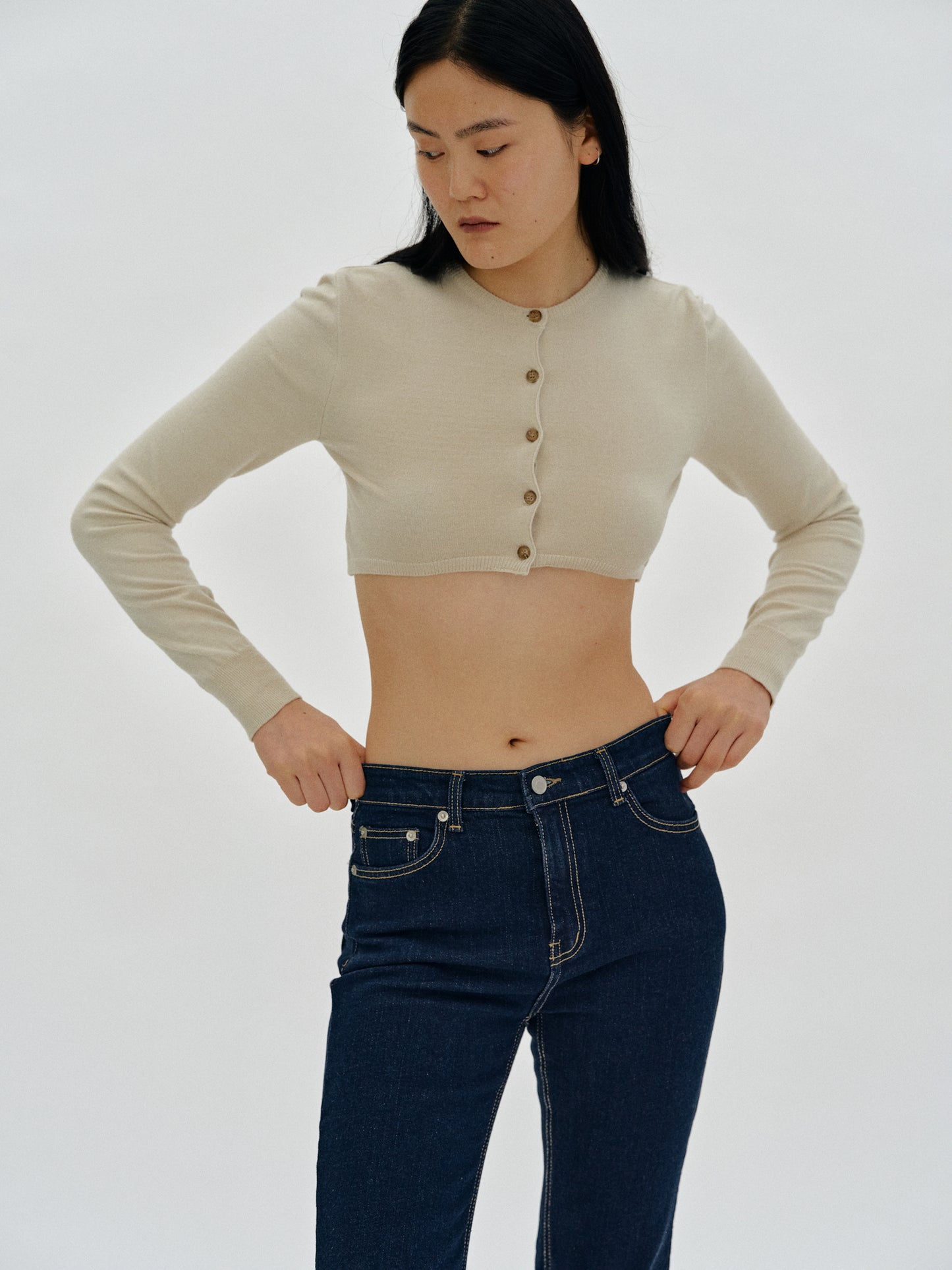 Cropped Modal Knit, Beige