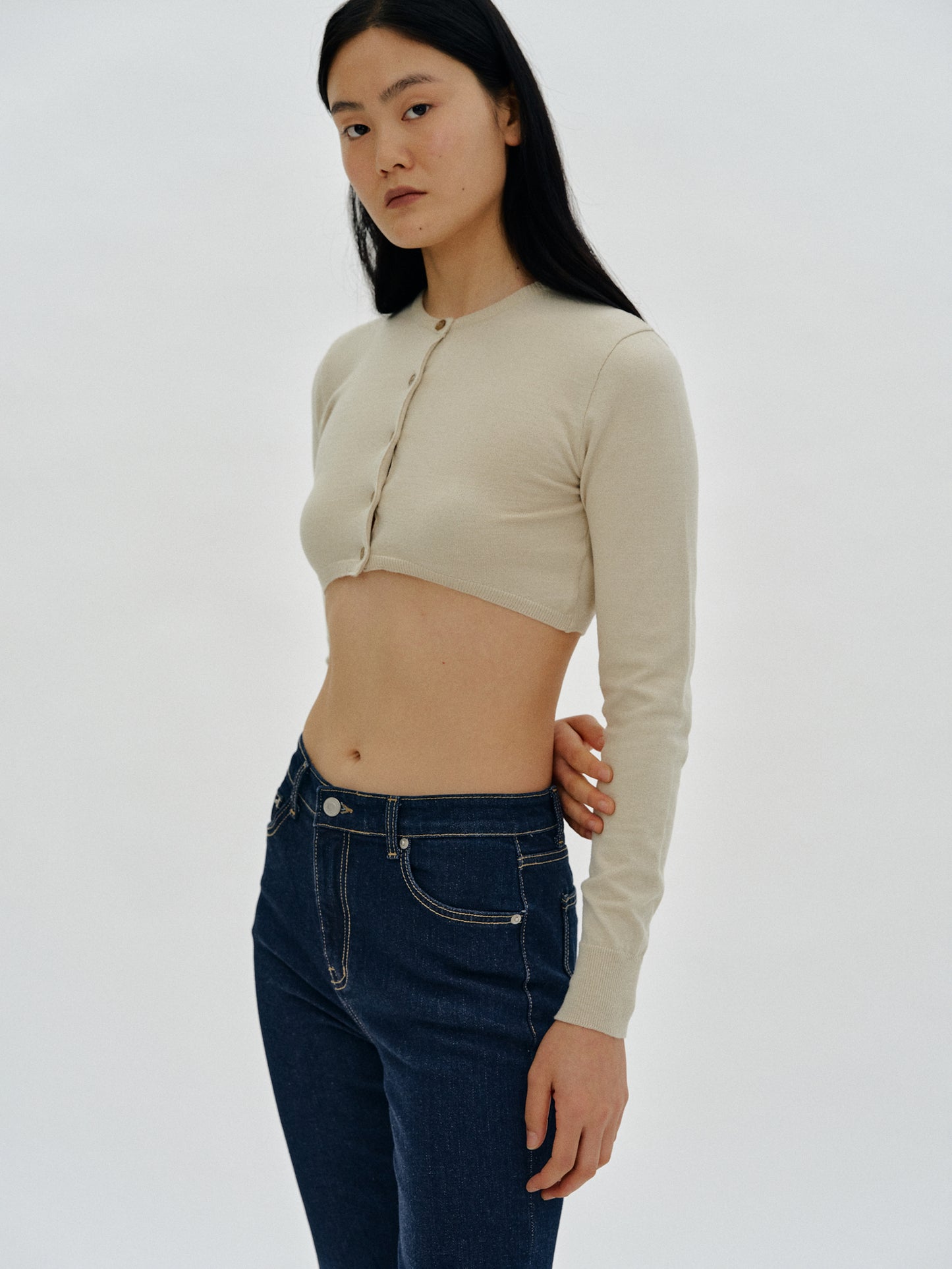Cropped Modal Knit, Beige