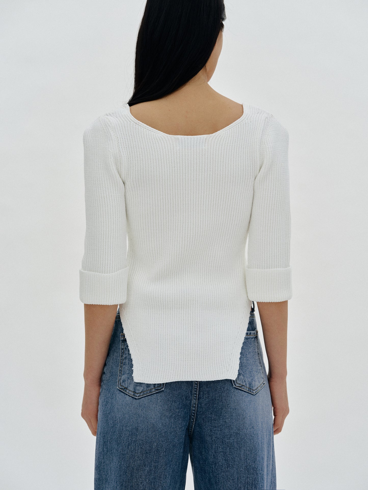 Curved Hem Knit, White