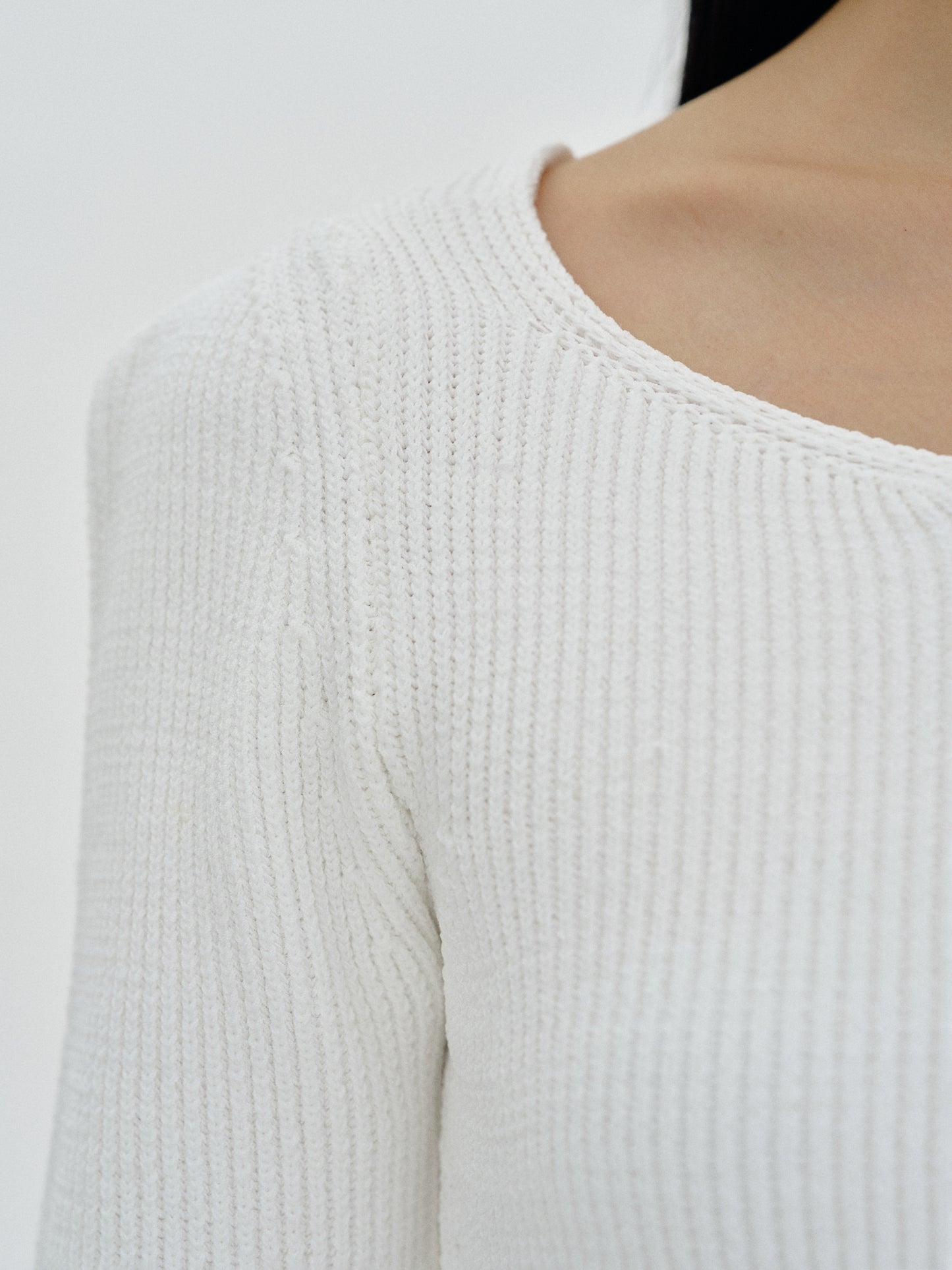 Curved Hem Knit, White