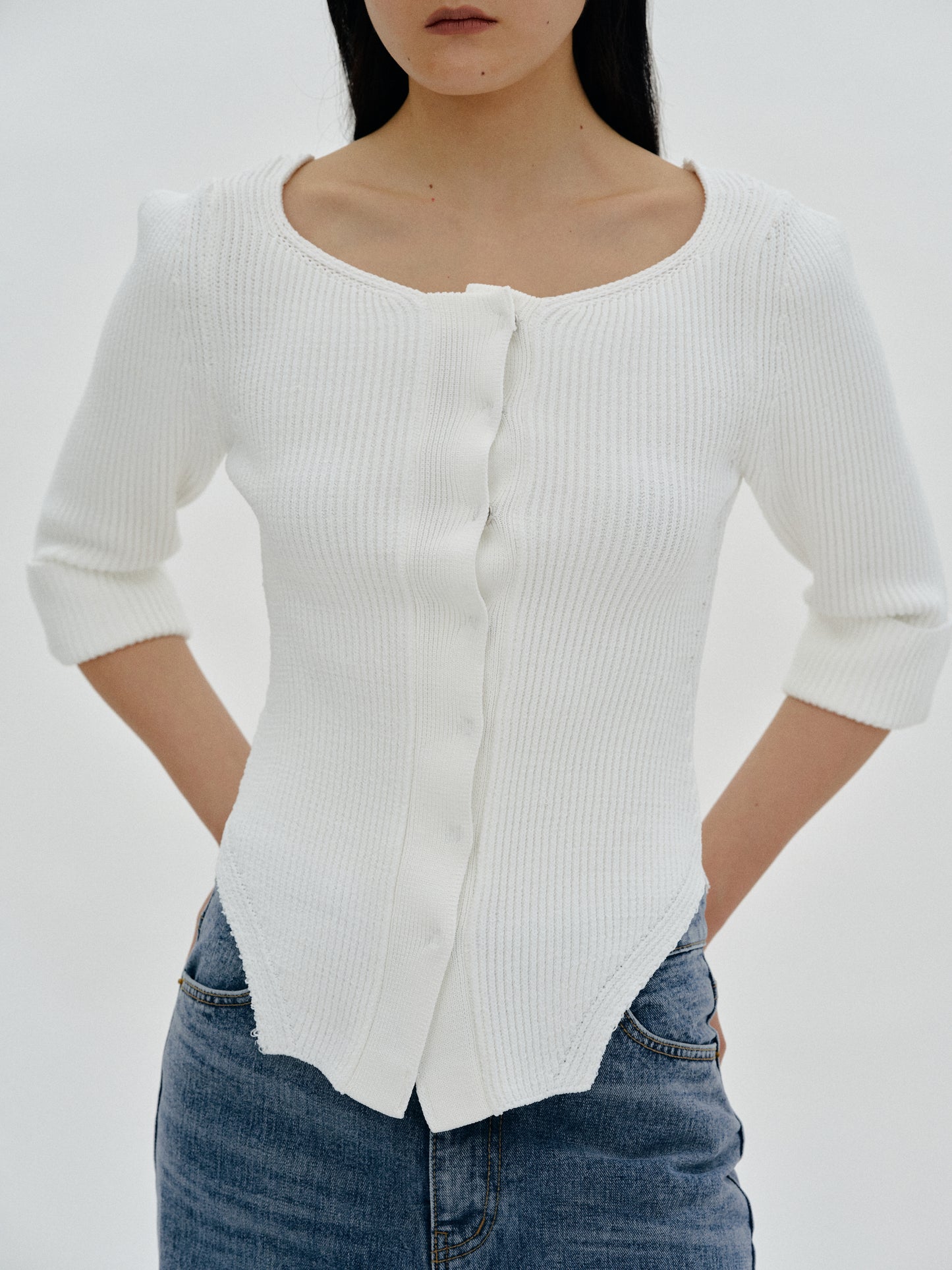 Curved Hem Knit, White