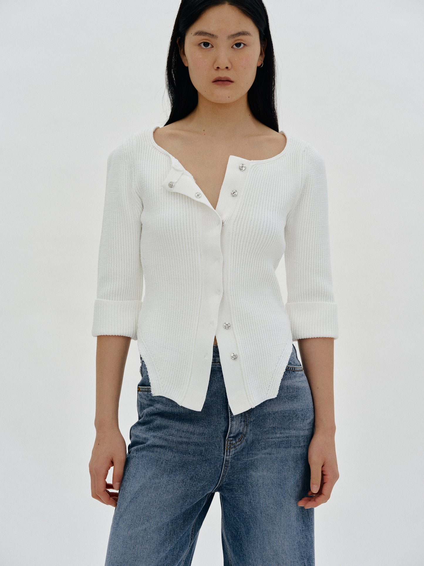 Curved Hem Knit, White