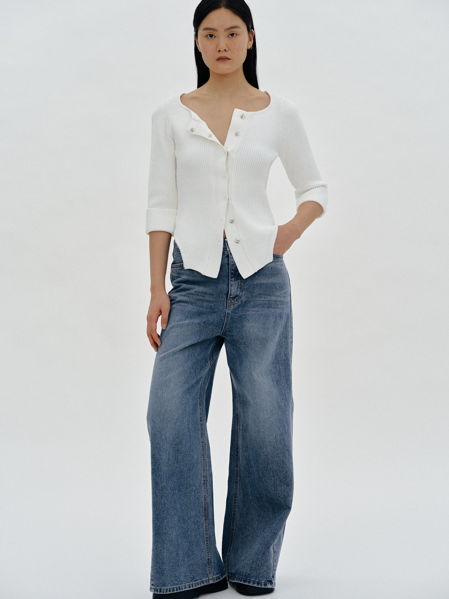 Curved Hem Knit, White