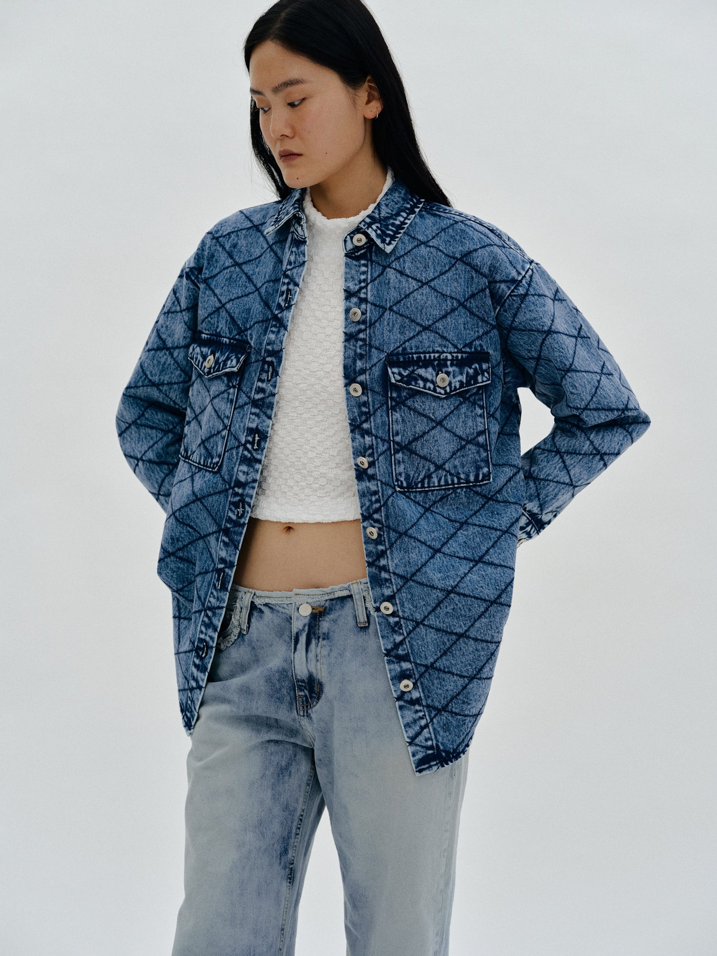 Acid Wash Denim Shirt, Medium Blue