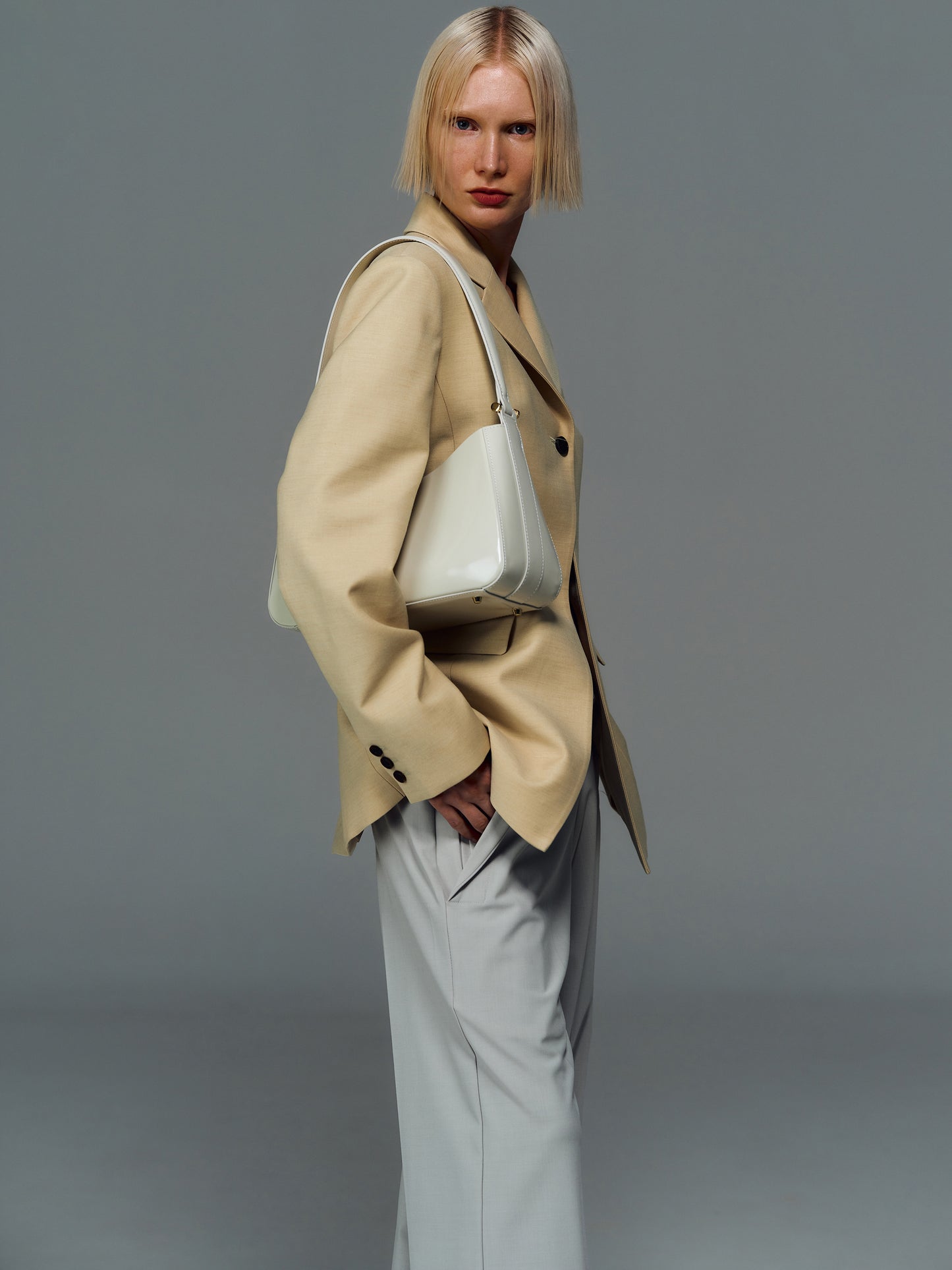 Leather Shoulder Bag, Oyster
