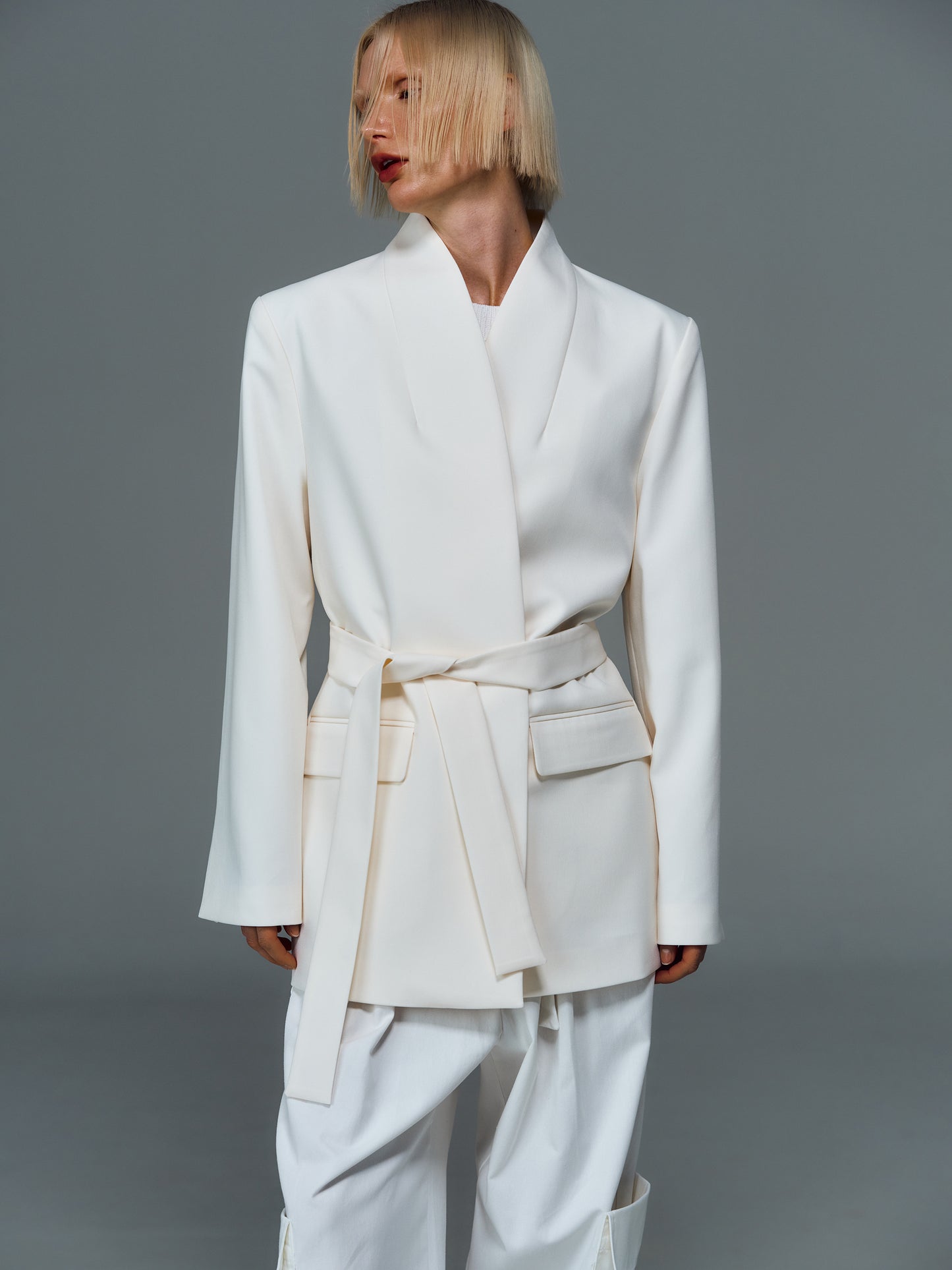 Structured Lapelless Blazer, Ivory
