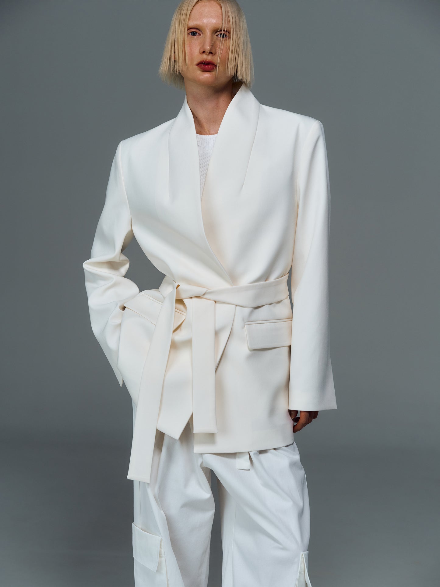 Structured Lapelless Blazer, Ivory