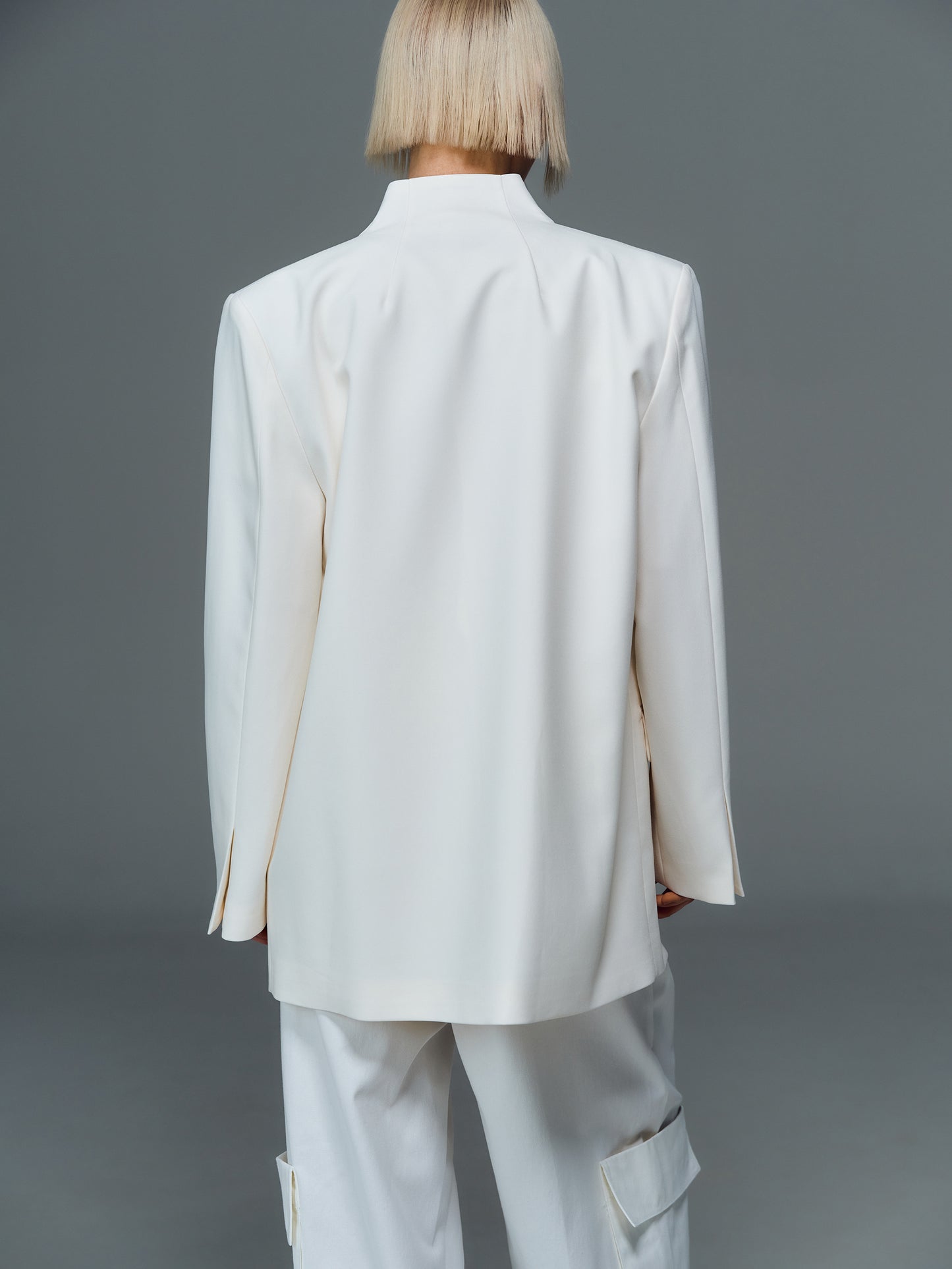 Structured Lapelless Blazer, Ivory