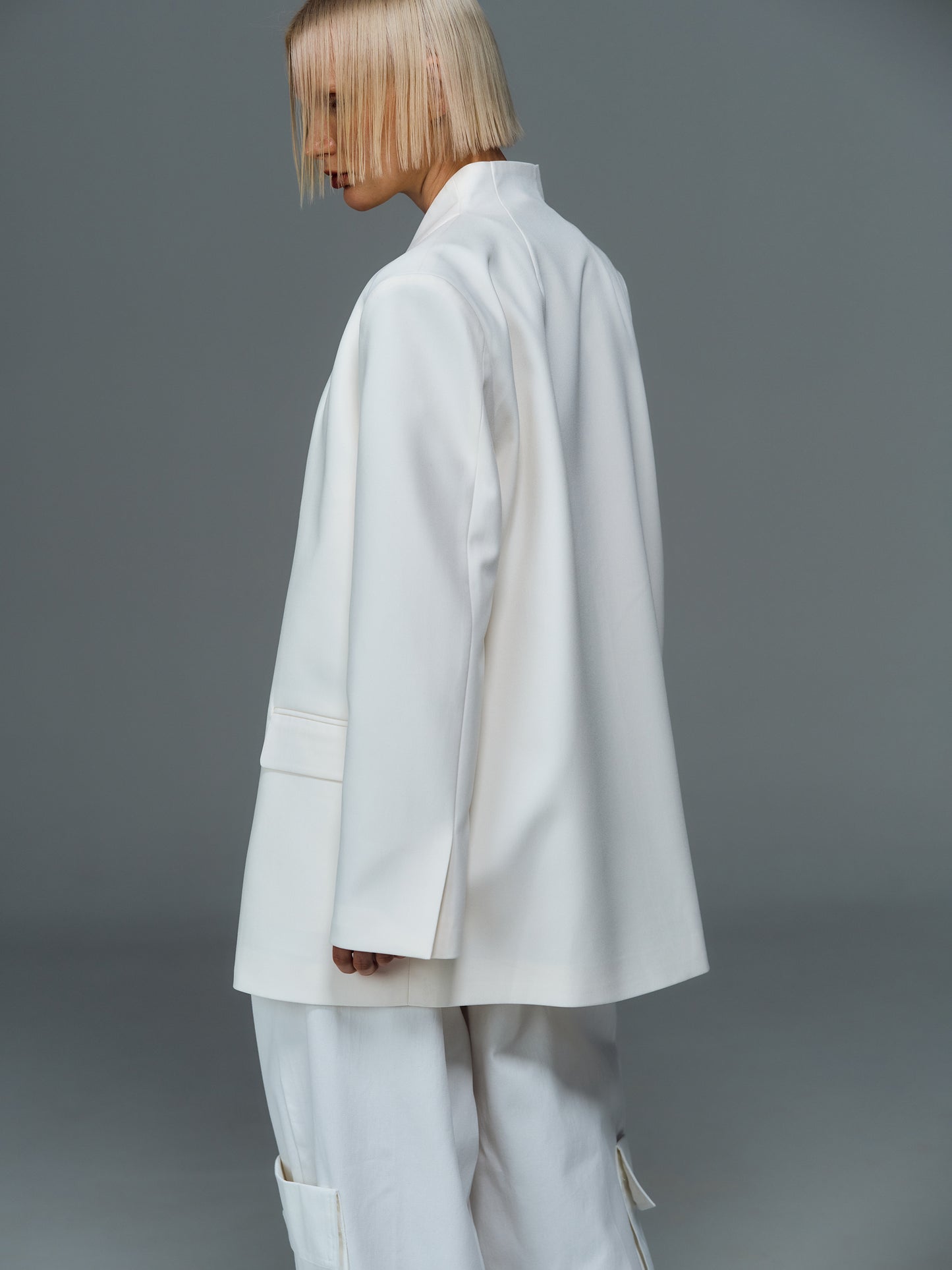 Structured Lapelless Blazer, Ivory