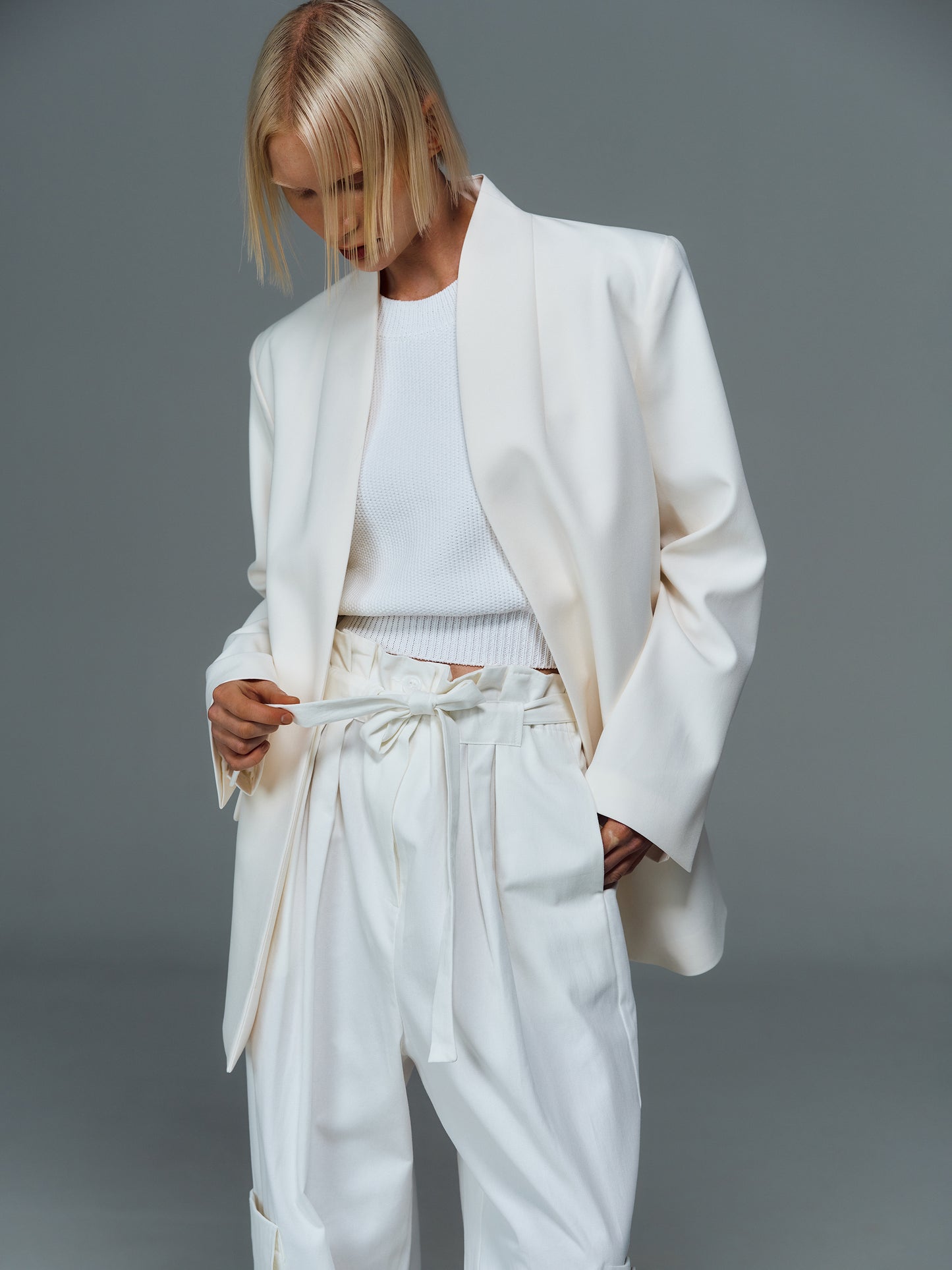 Structured Lapelless Blazer, Ivory