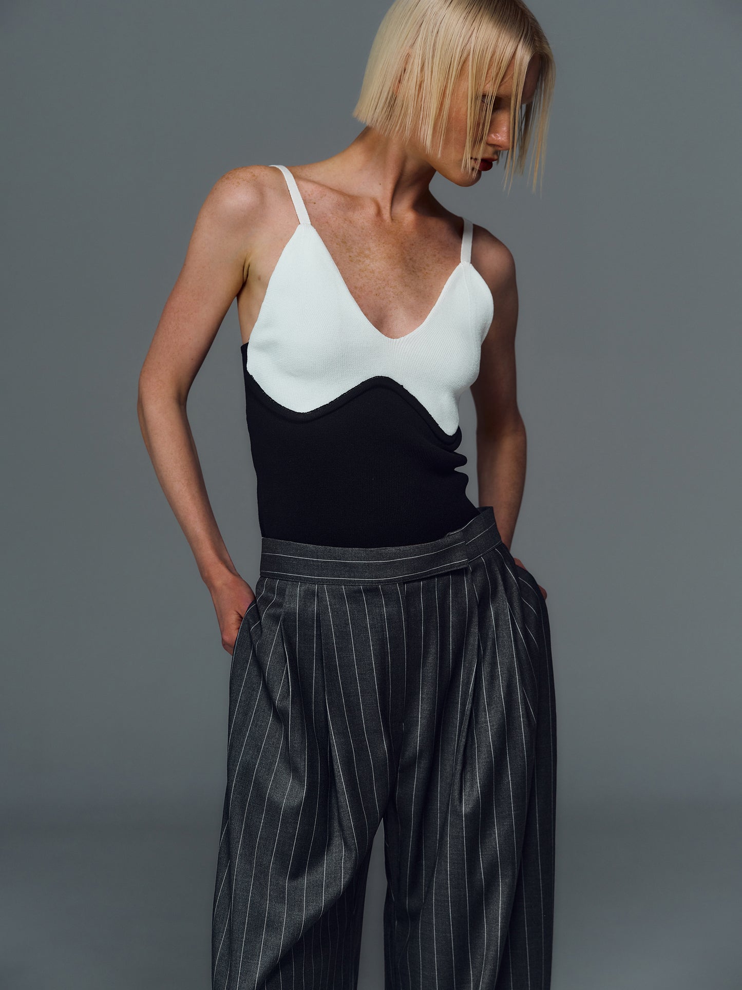 Heart Shaped Knit Top, Ivory & Black