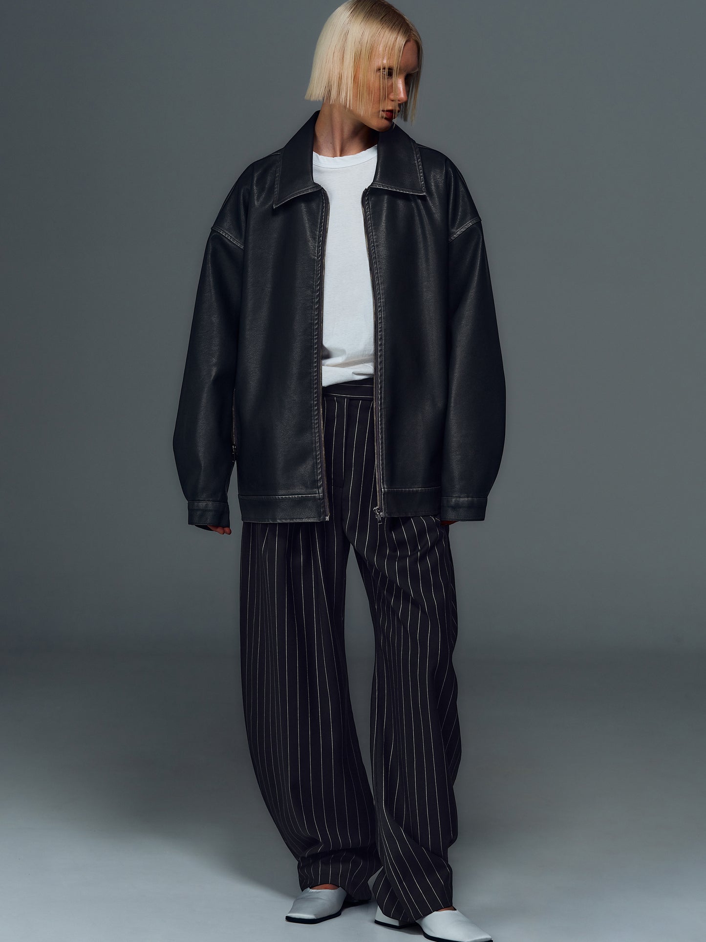 (Pre-order) Vintage Effect Leather Jacket, Black