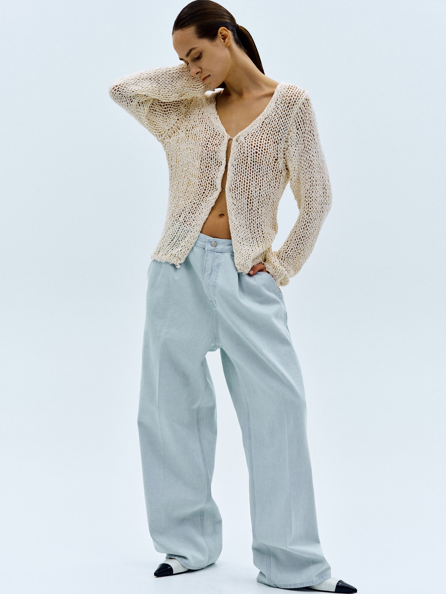 Crochet Knitted Top, Beige